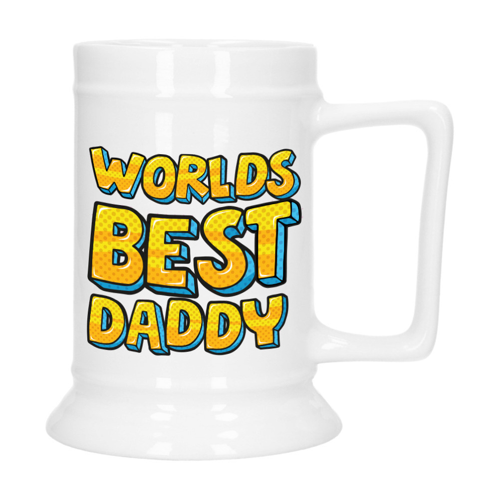 Cadeau Bierpul voor papa - geel - beste pap - keramiek - 530 ml - Vaderdag -