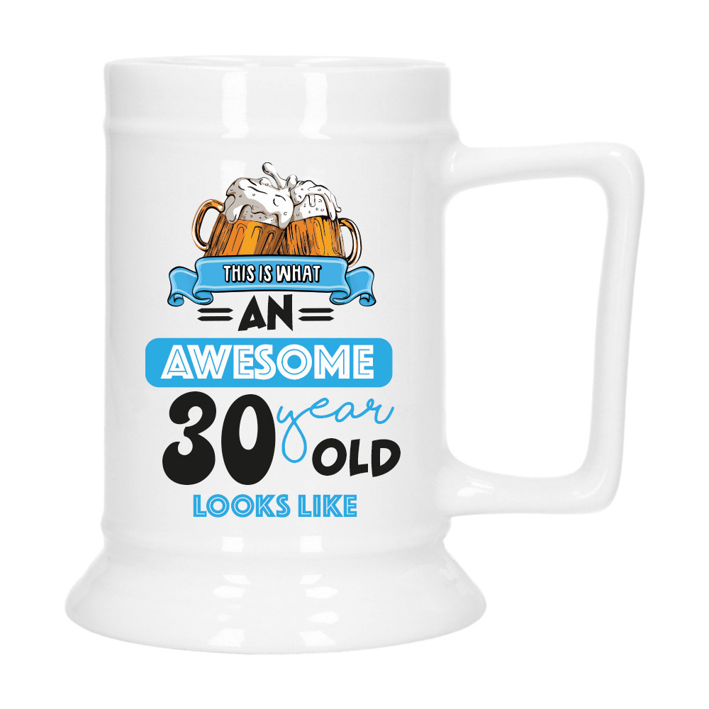 Cadeau Bierpul voor 30 jaar - blauw - grappige leeftijd bierpul - keramiek - 530 ml -