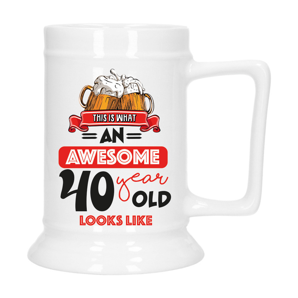 Cadeau Bierpul voor 40 jaar - rood - grappige leeftijd bierpul - keramiek - 530 ml -