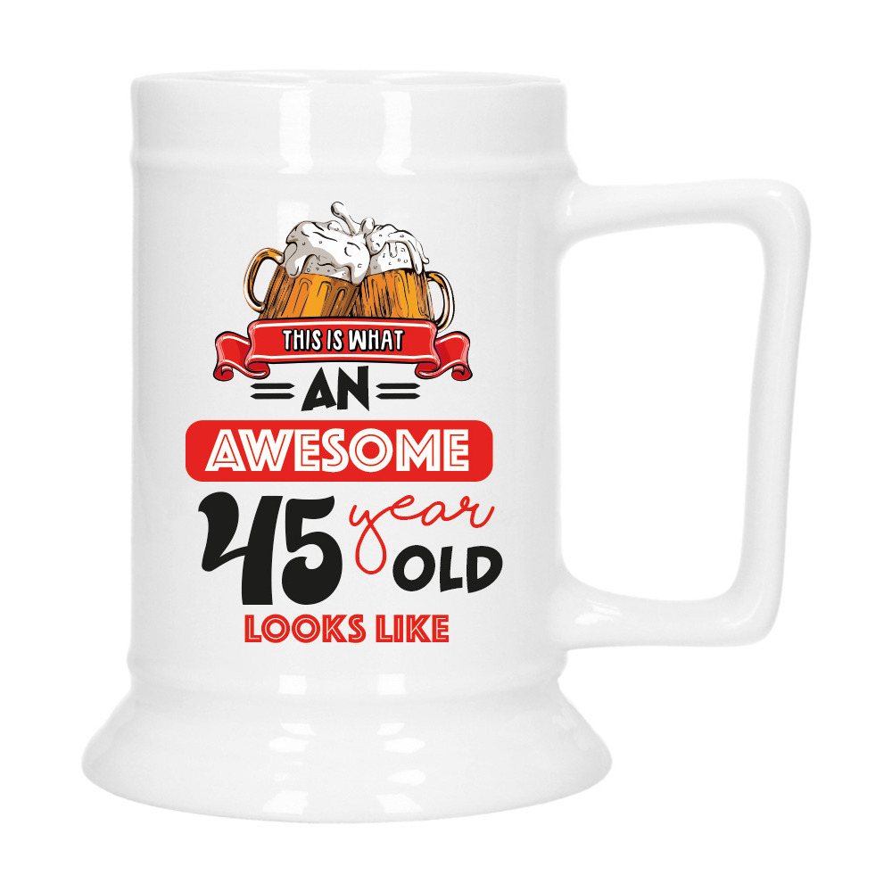 Cadeau Bierpul voor 45 jaar - rood - grappige leeftijd bierpul - keramiek - 530 ml -