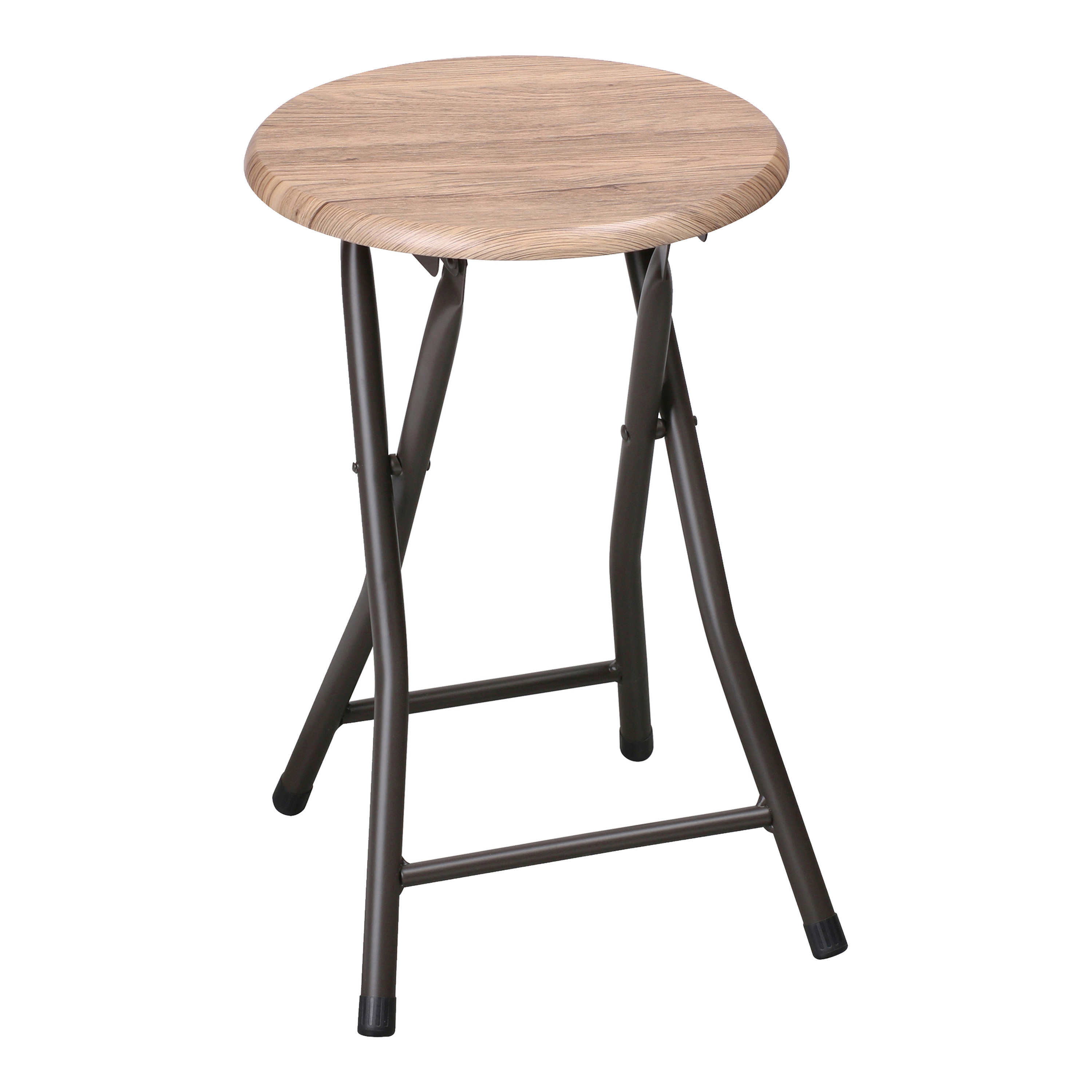 Bijzet krukjes - zwart/beige - metaal/hout - D30 x H45 cm - opvouwbaar -