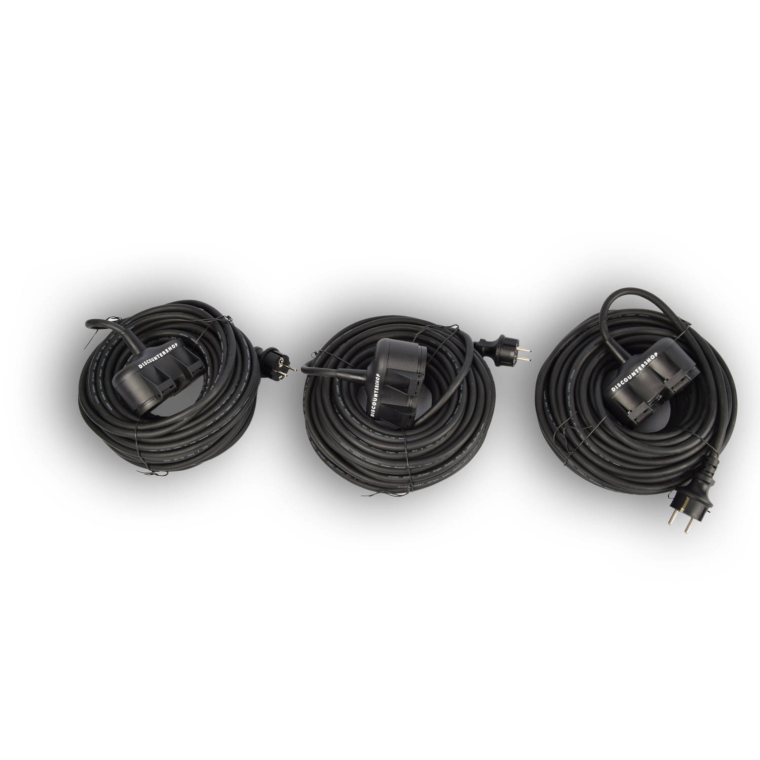 3x Robuust Rubber Verlengsnoer met 2 stopcontacten - cable - 3G1.5MM² - Zwarte - Max 3500 Watt, 20m Kabellengte - IP44 -