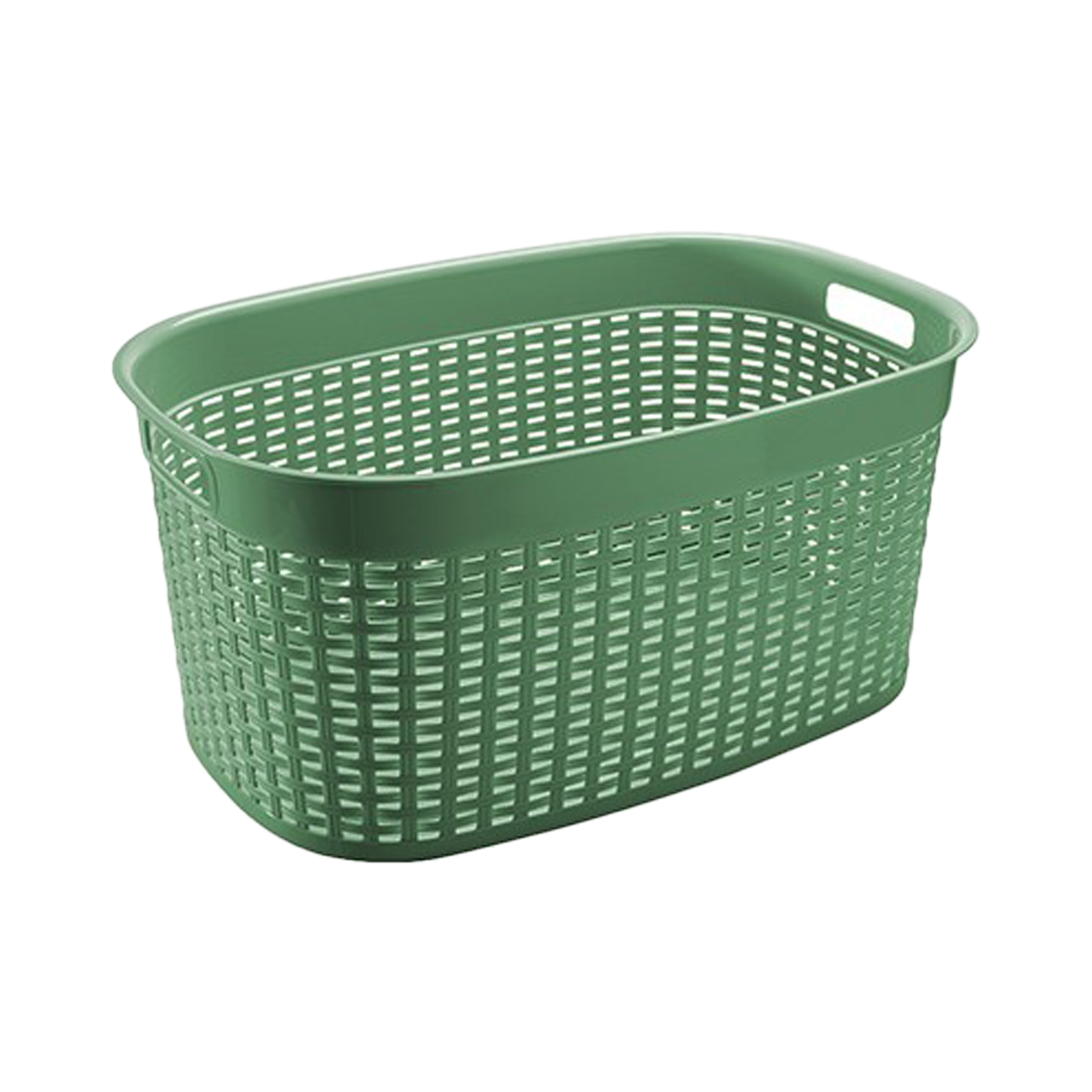 Rotan line wasmand - groen - inhoud 44 liter - kunststof - 58 x 39 x 27 cm - met handvatten -