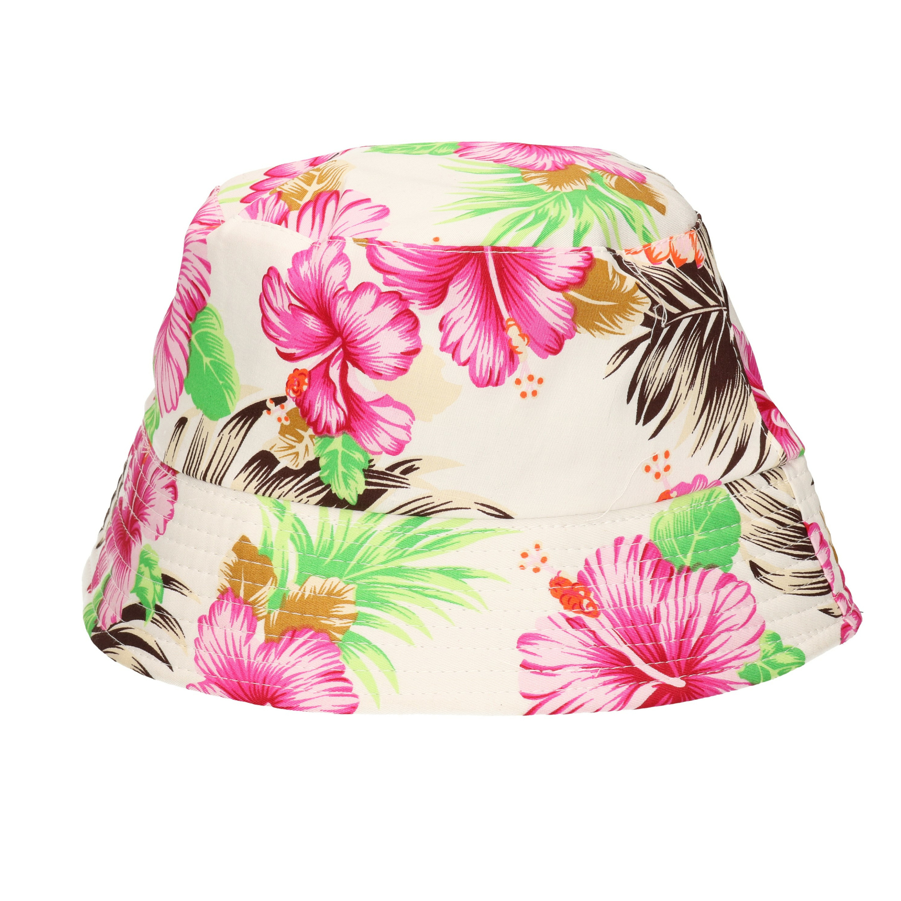 Verkleed hoedje Tropical Hawaii party - Summer print - wit - volwassenen - Carnaval - bucket hat -