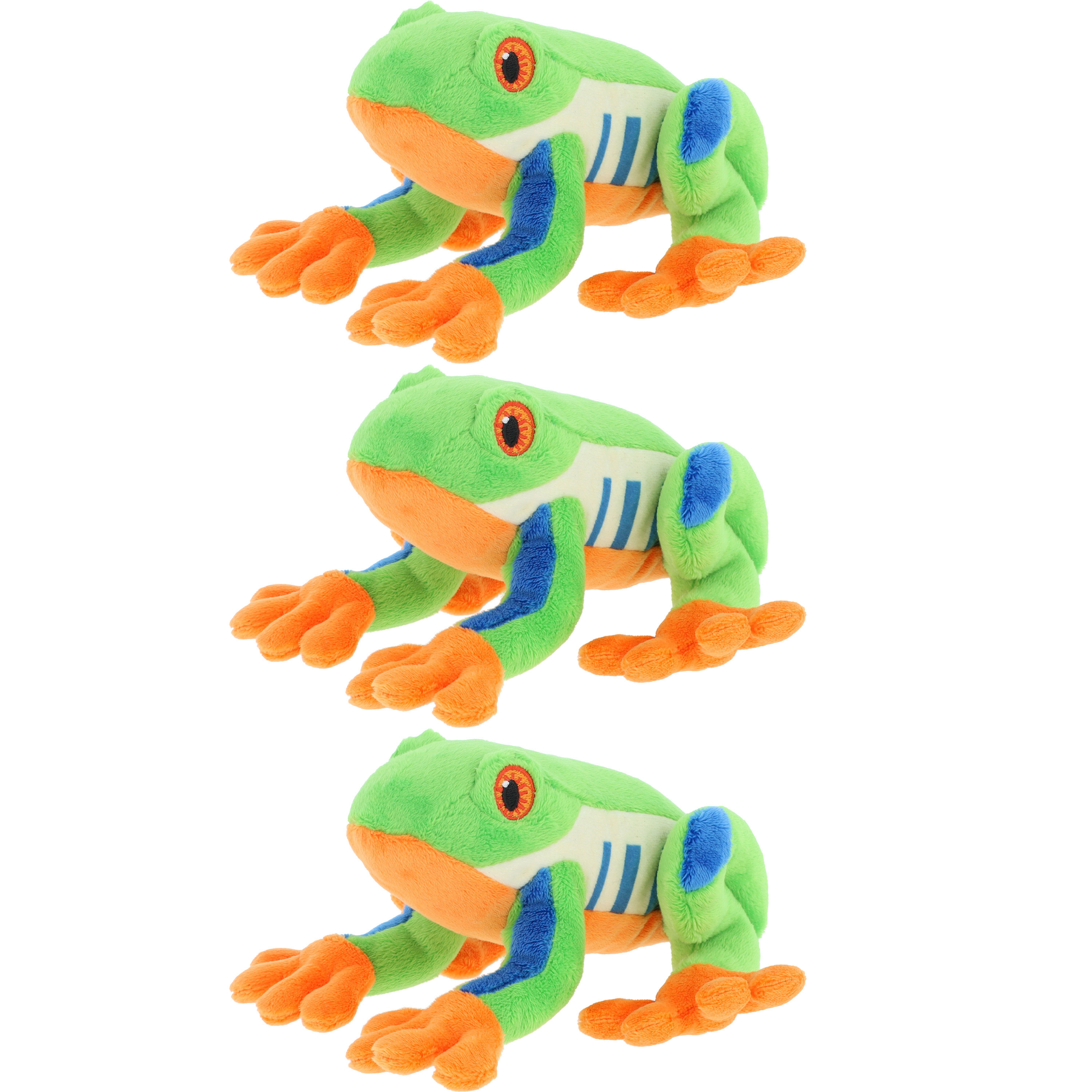 Keel Toys pluche Boomkikker knuffeldier - 3x - multi kleuren - zittend - 15 cm -