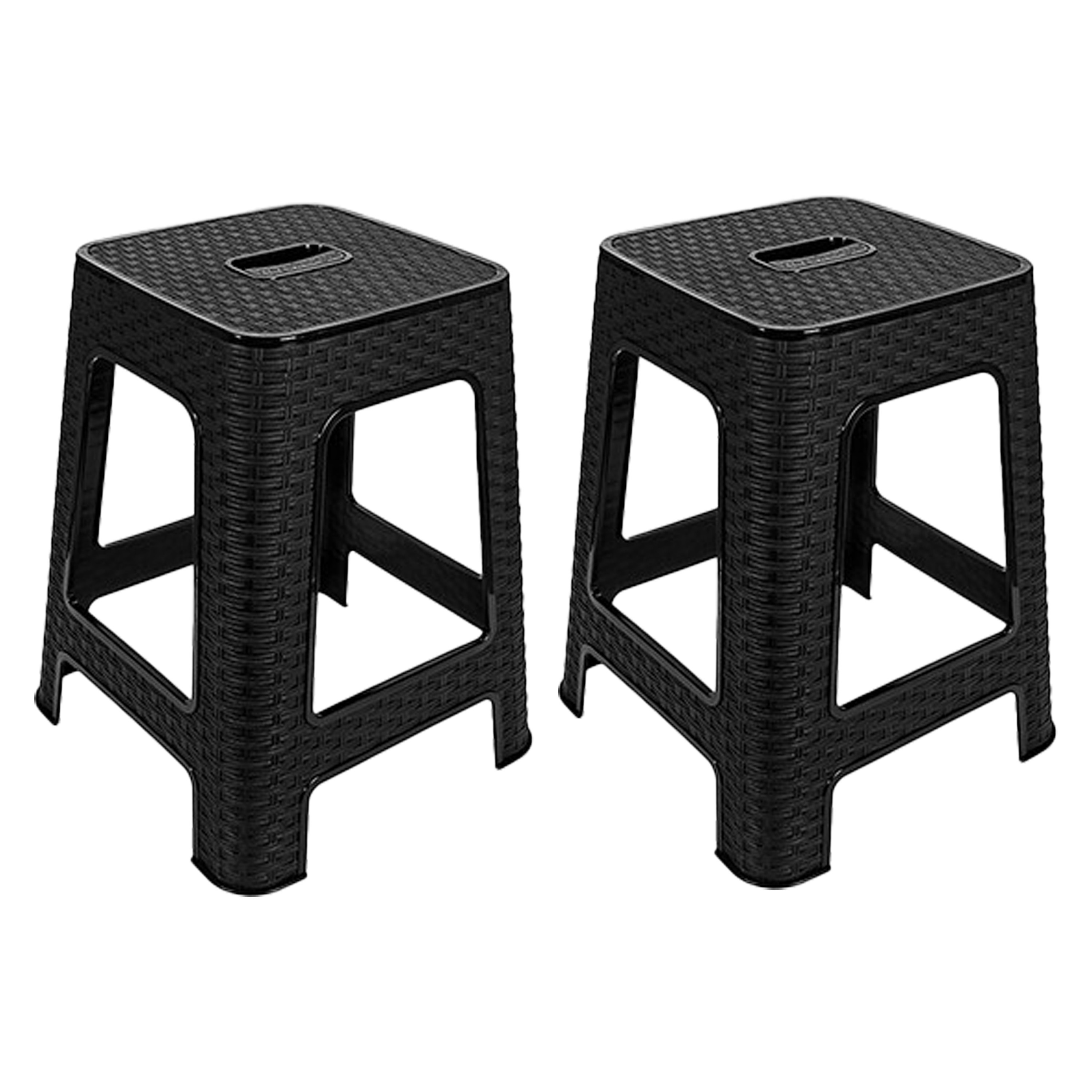 Zit of opstap krukje - 2x - Rotan line - antraciet - kunststof - 37 x 37 x 45 cm -