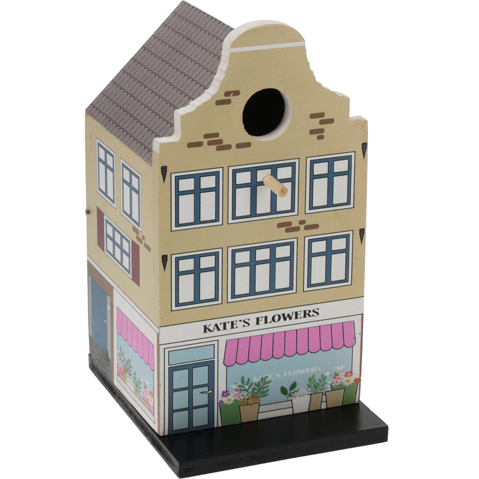 Vogelhuisje - grachtenpand design - hout - beige - 15 x 12 x 23 cm- nestkastje -