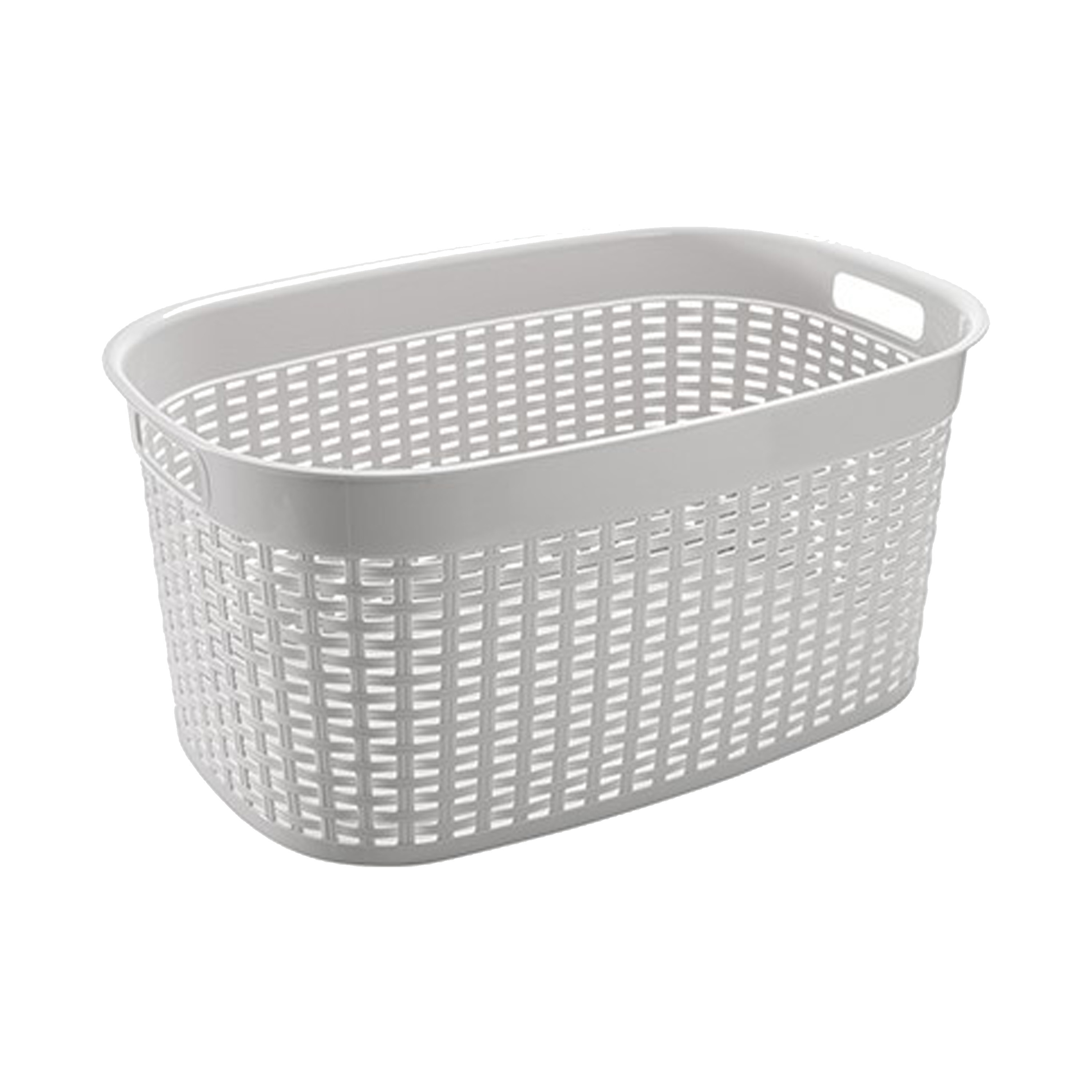 Rotan line wasmand - ivoor wit - inhoud 44 liter - kunststof - 58 x 39 x 27 cm - met handvatten -