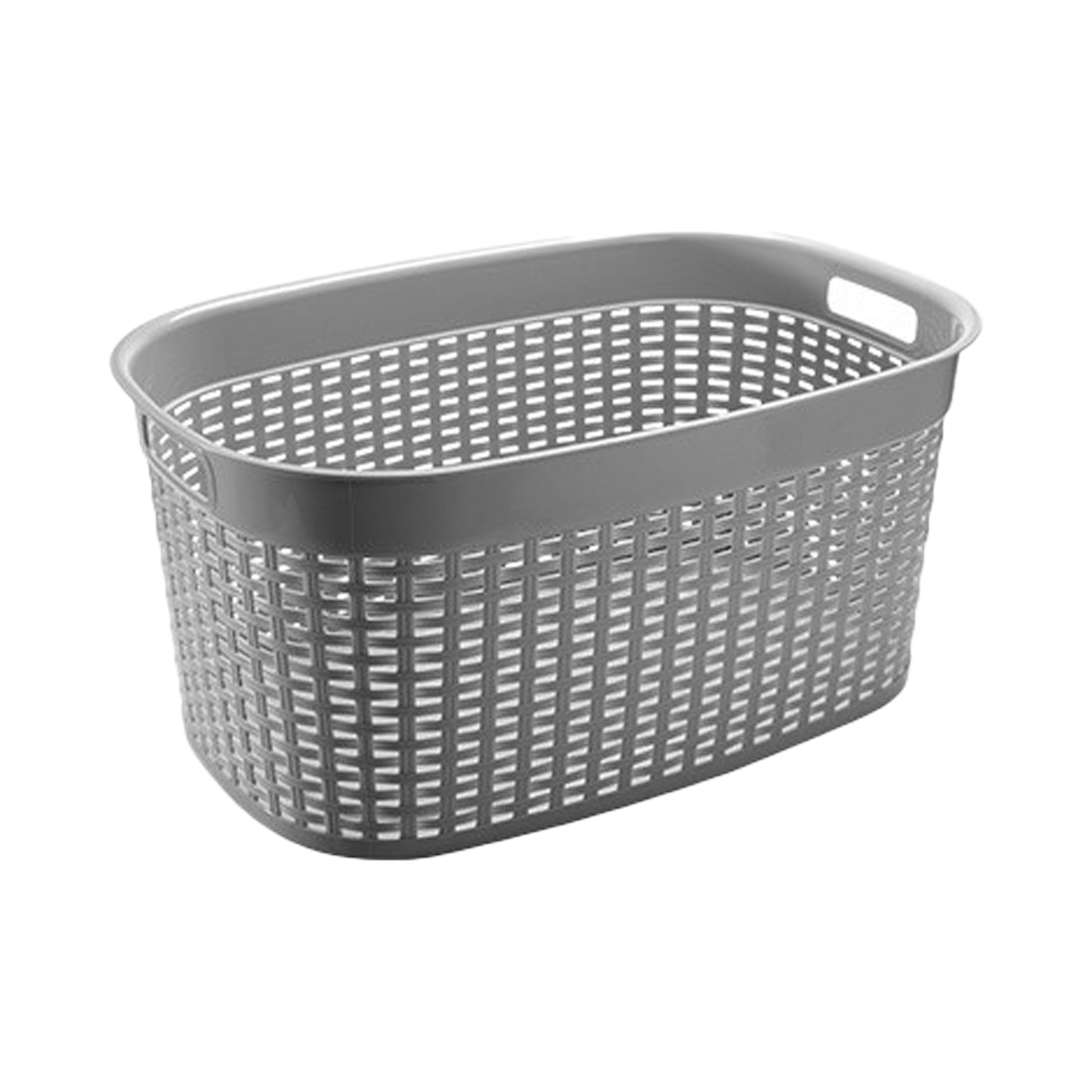 Rotan line wasmand - zilvergrijs - inhoud 44 liter - kunststof - 58 x 39 x 27 cm - met handvatten -