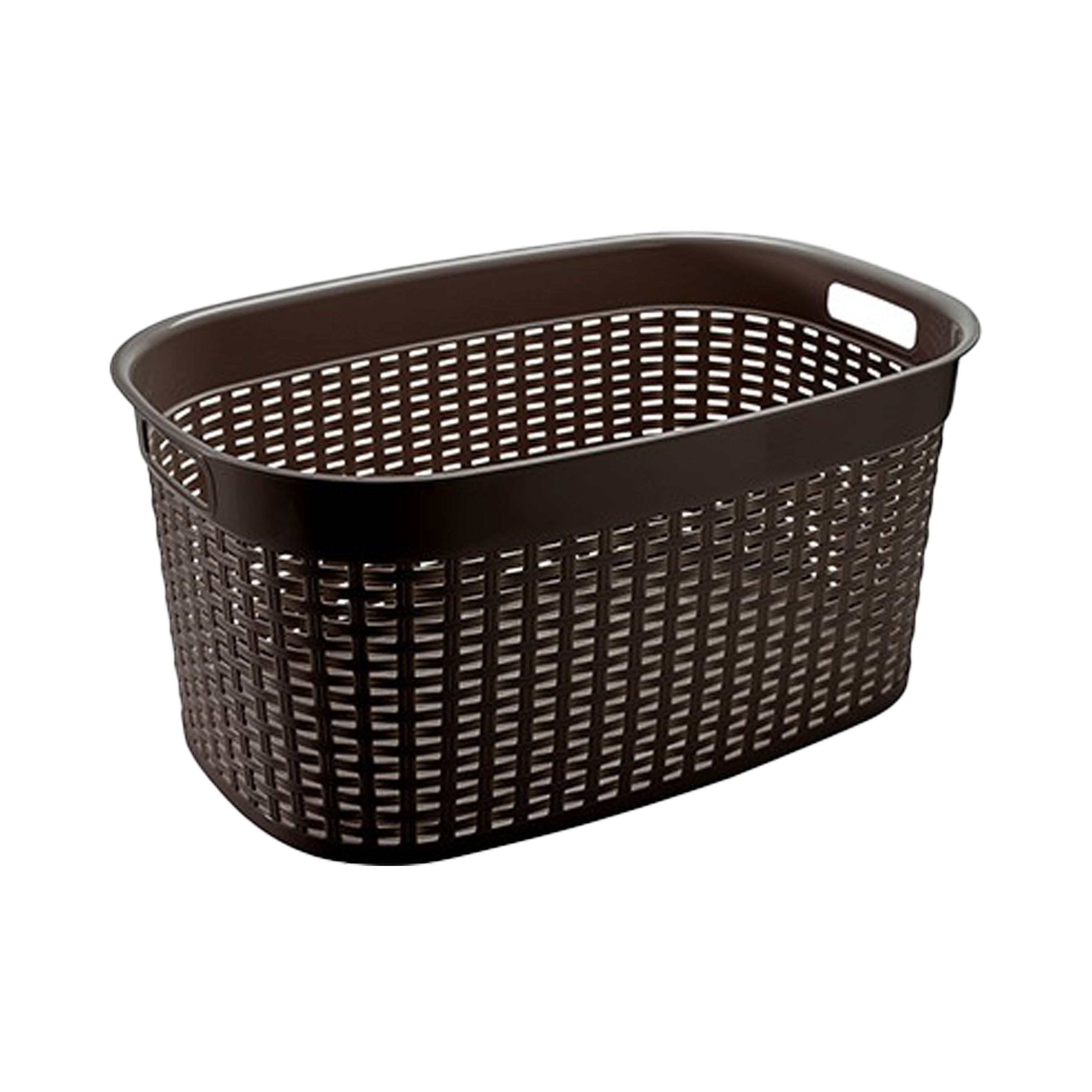 Rotan line wasmand - donkerbruin - inhoud 44 liter - kunststof - 58 x 39 x 27 cm - met handvatten -