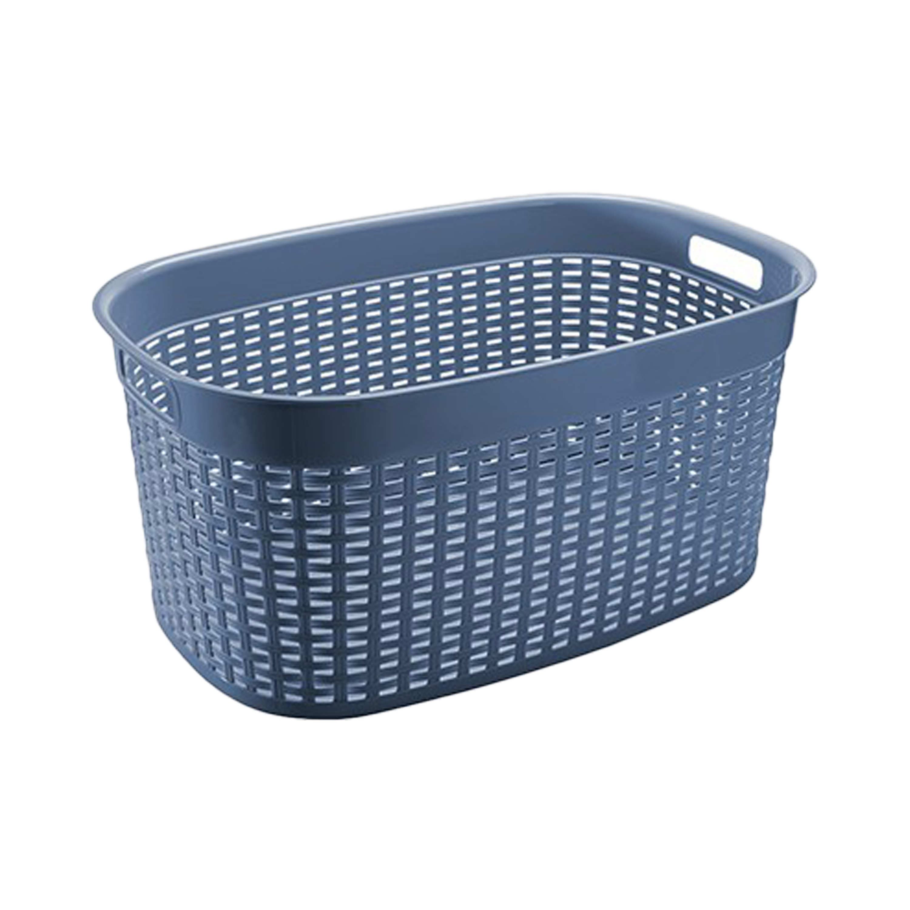 Rotan line wasmand - blauw - inhoud 44 liter - kunststof - 58 x 39 x 27 cm - met handvatten -