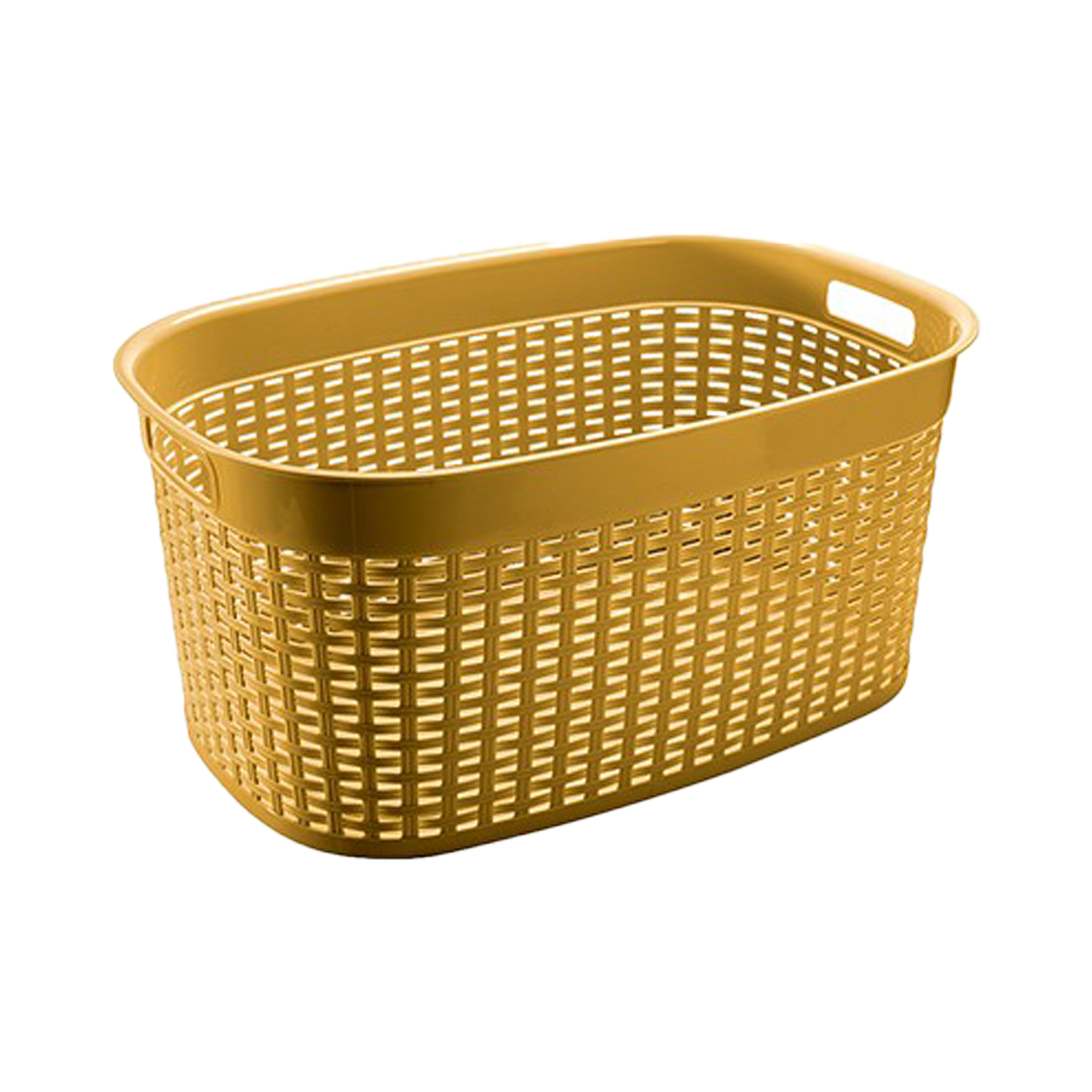 Rotan line wasmand - geel - inhoud 44 liter - kunststof - 58 x 39 x 27 cm - met handvatten -