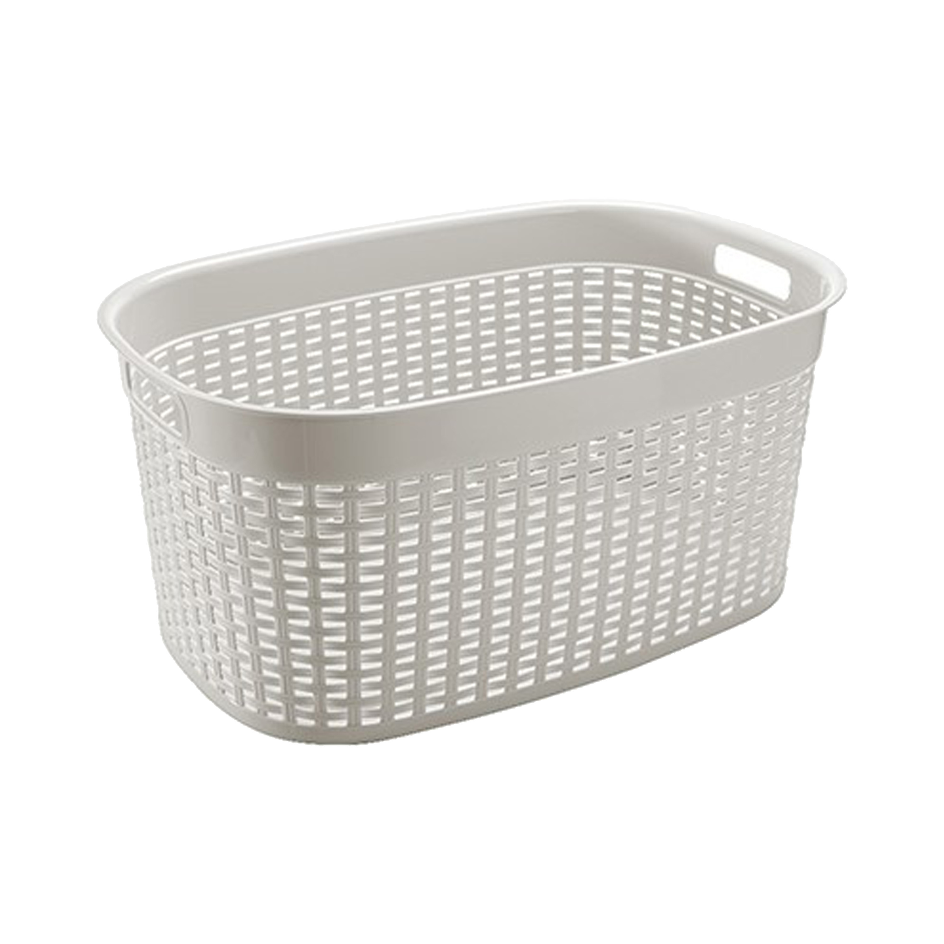 Rotan line wasmand - wit - inhoud 44 liter - kunststof - 58 x 39 x 27 cm - met handvatten -