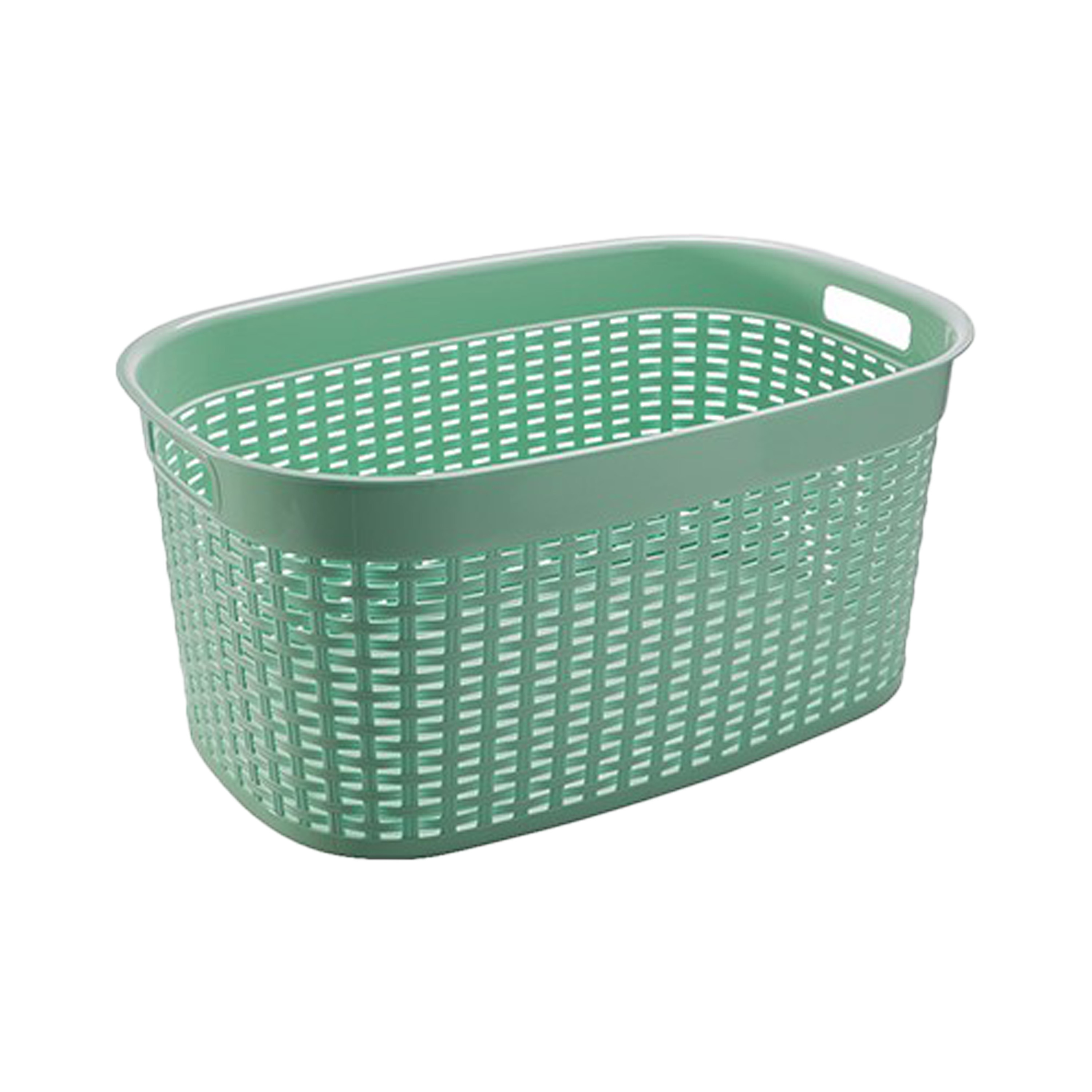 Rotan line wasmand - mintgroen - inhoud 44 liter - kunststof - 58 x 39 x 27 cm - met handvatten -
