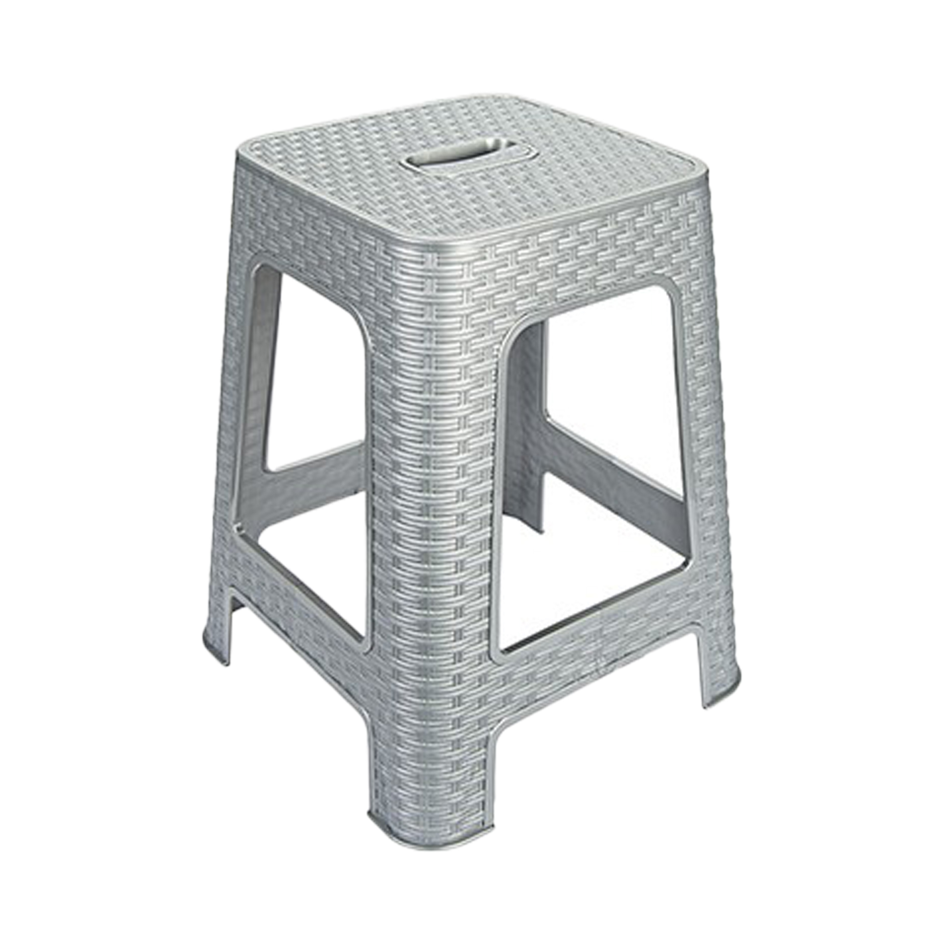 Zit of opstap krukje - Rotan line - zilvergrijs - kunststof - 37 x 37 x 45 cm -
