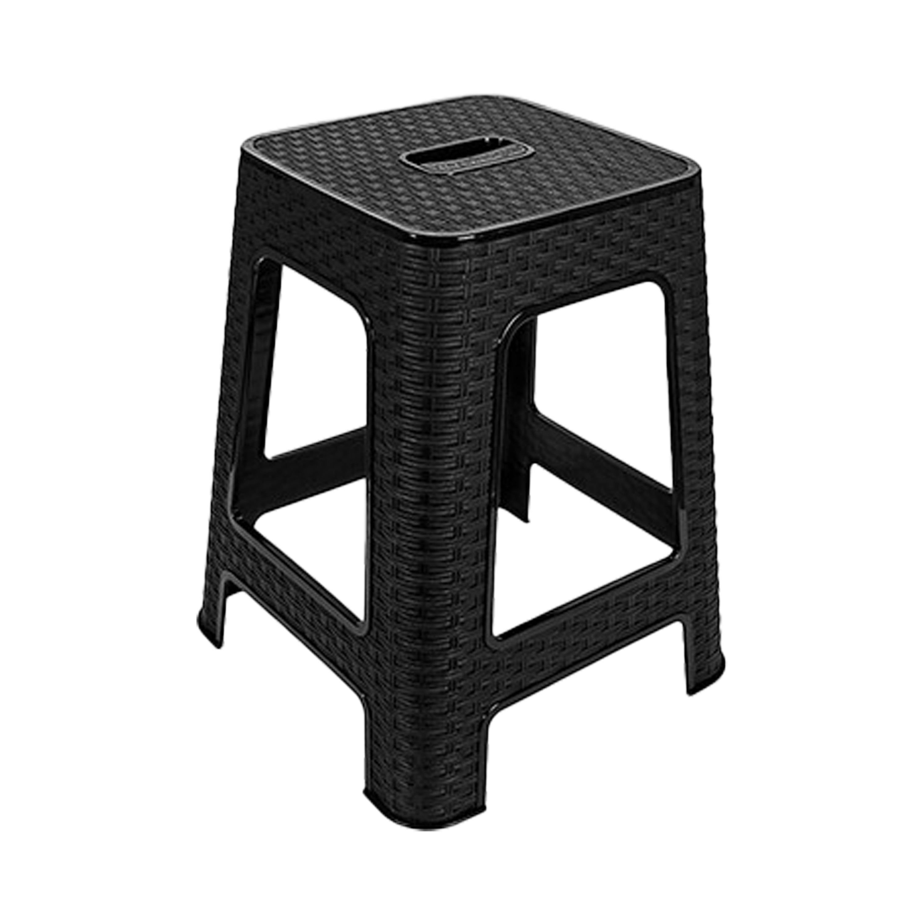 Zit of opstap krukje - Rotan line - antraciet - kunststof - 37 x 37 x 45 cm -