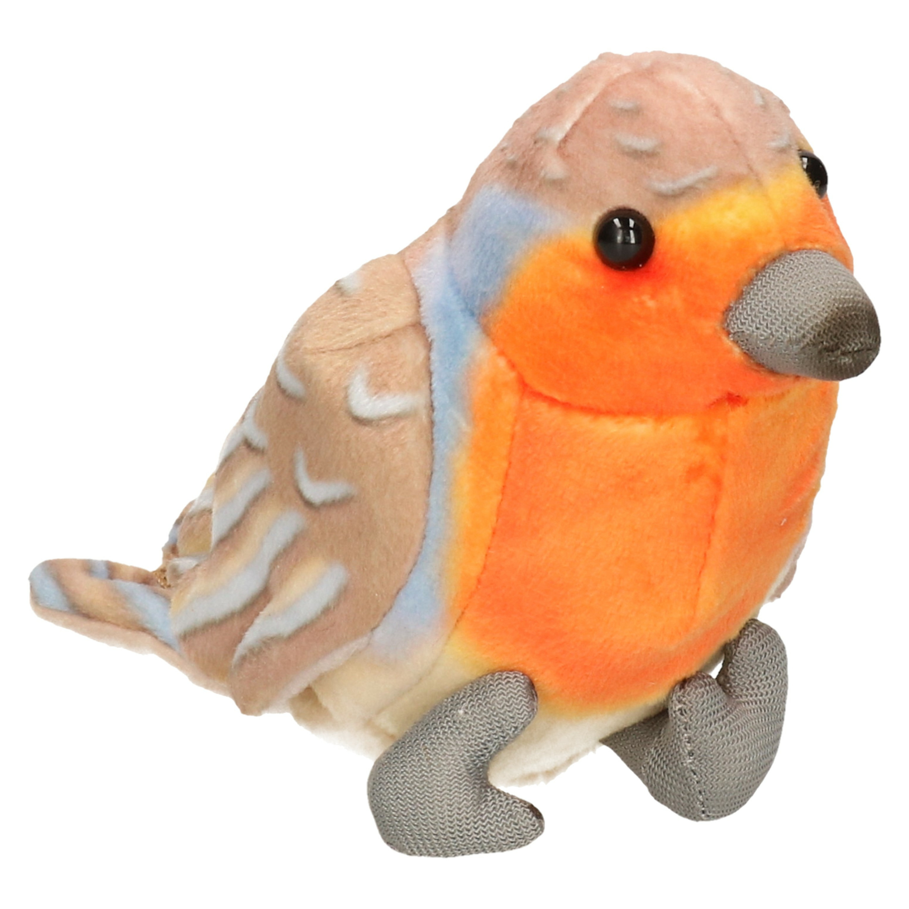 Knuffeldier Roodborstje vogel - zachte pluche stof - bruin/rood - 10 cm -