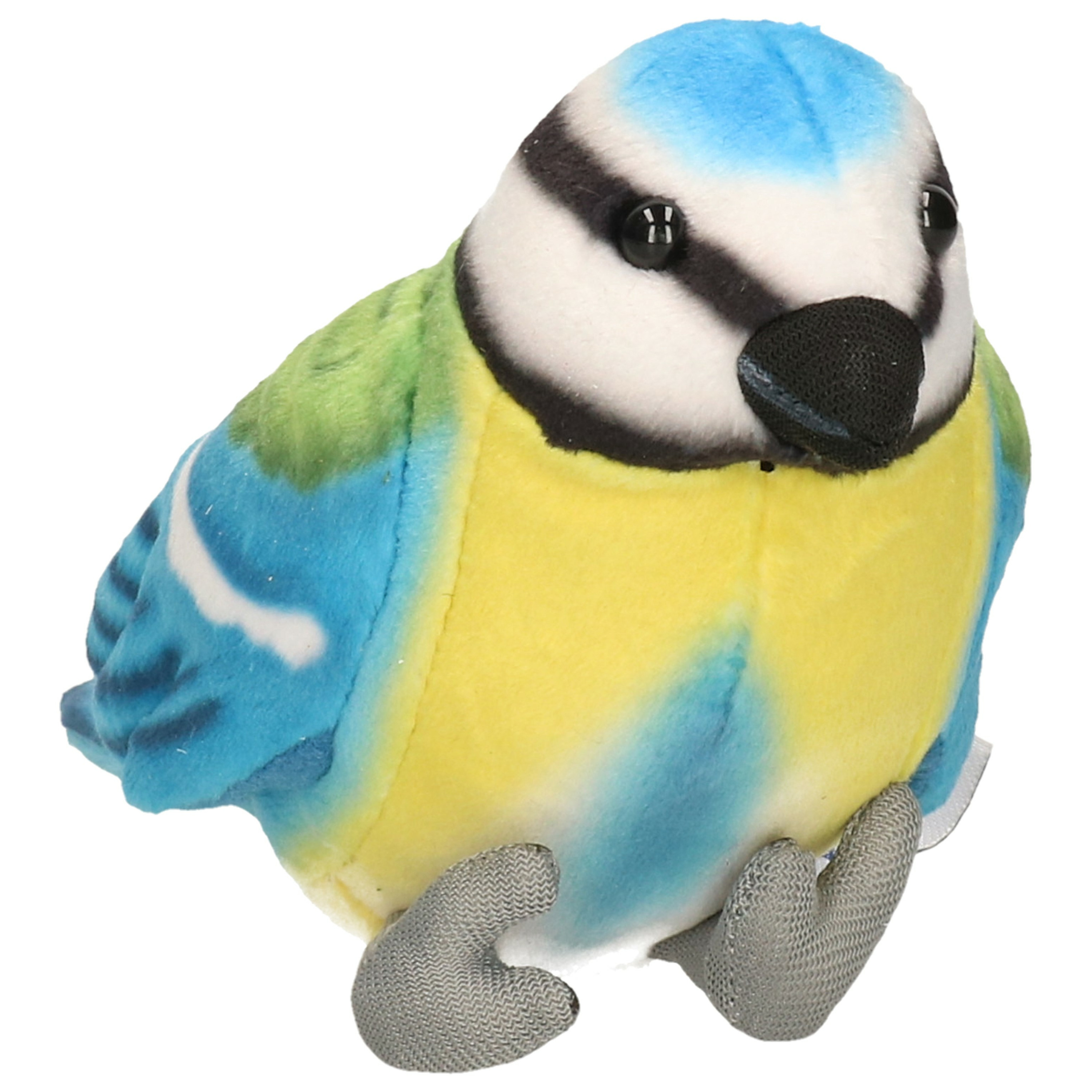 Knuffeldier Pimpelmees vogel - zachte pluche stof - blauw/geel - 10 cm -