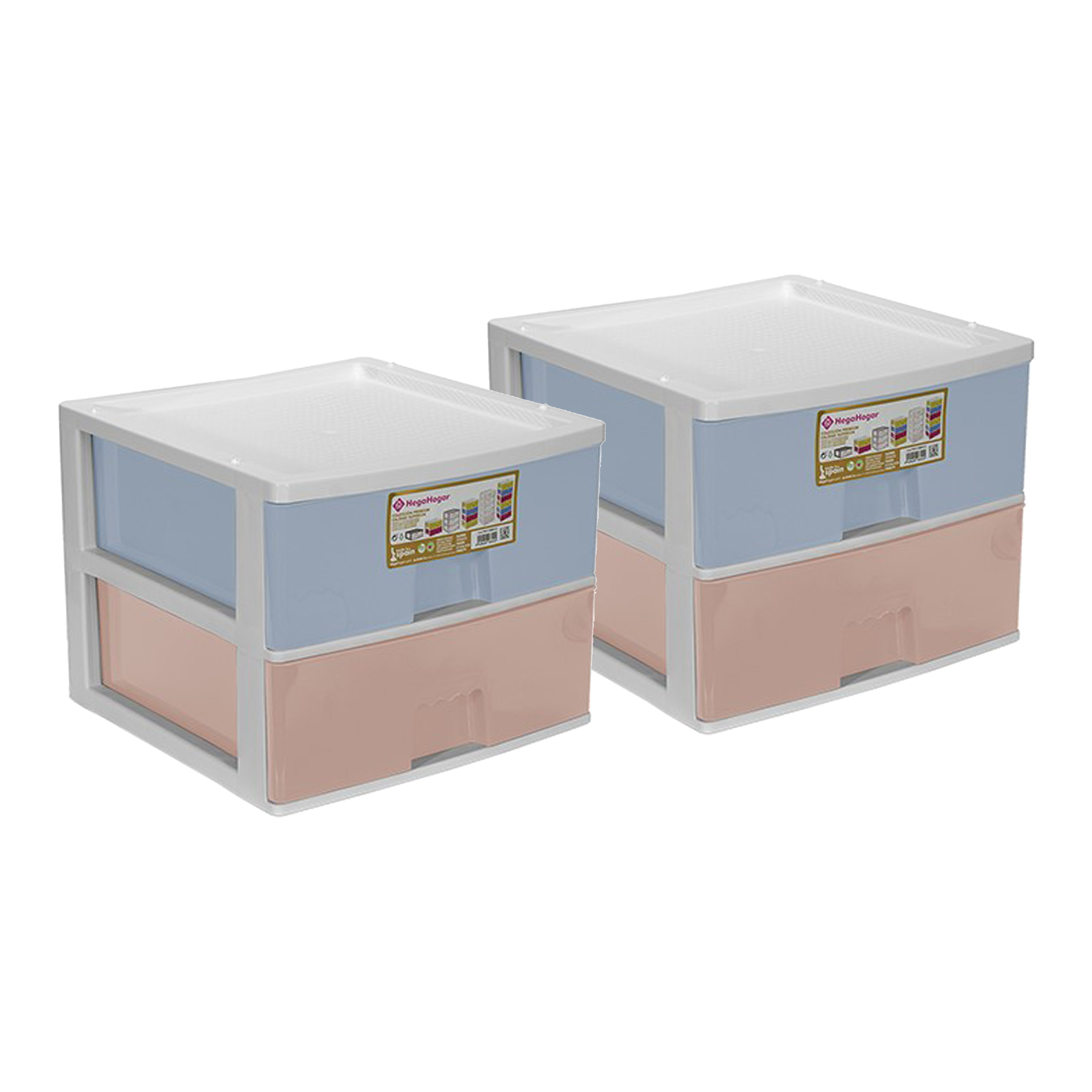 Ladeblokje/bureau organizer 2x grote lades - multi kleuren - L38 x B38 x H30 cm - kunststof -
