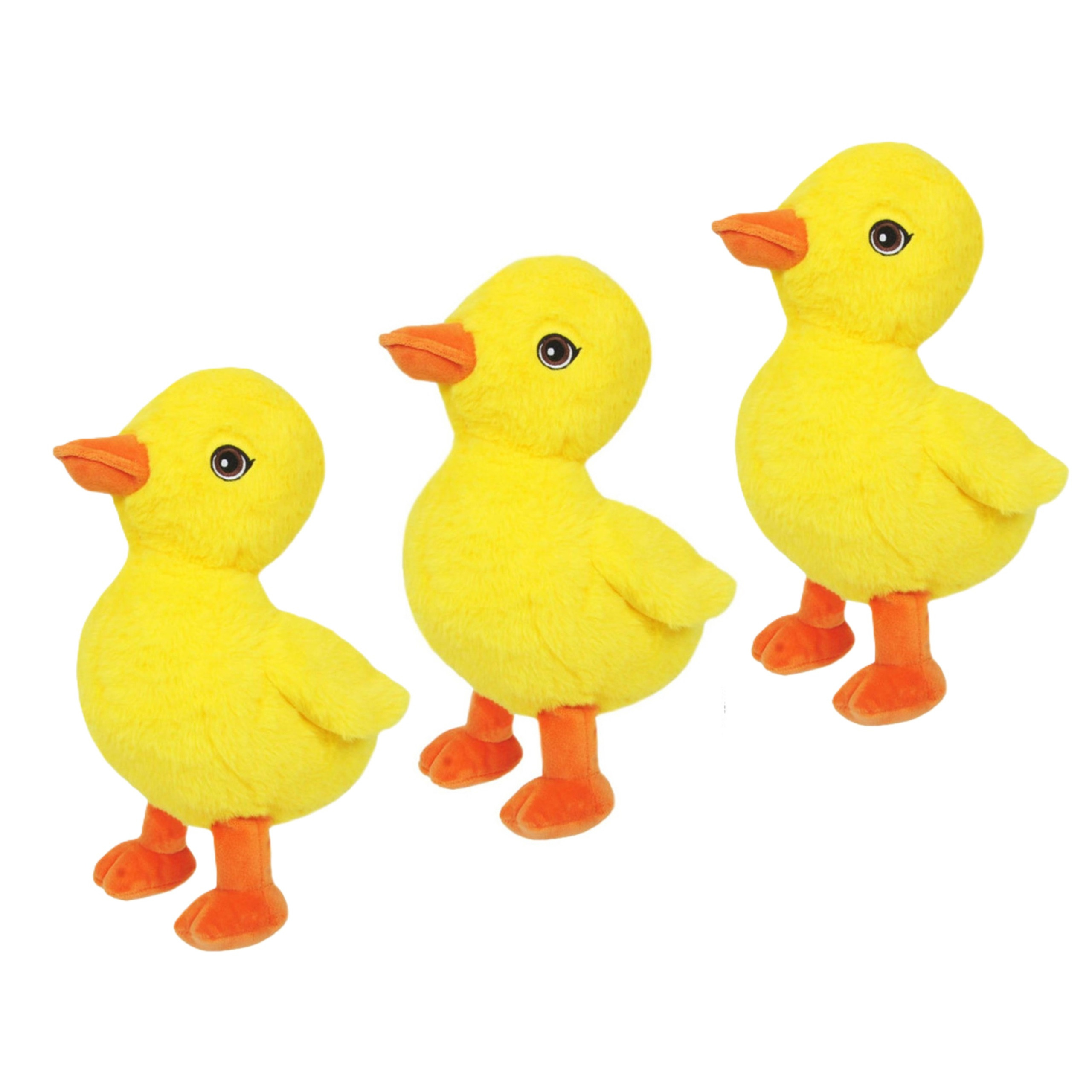 Knuffeldier Eenden kuiken - 3x - zachte pluche stof - dieren knuffels - geel - 24 cm -