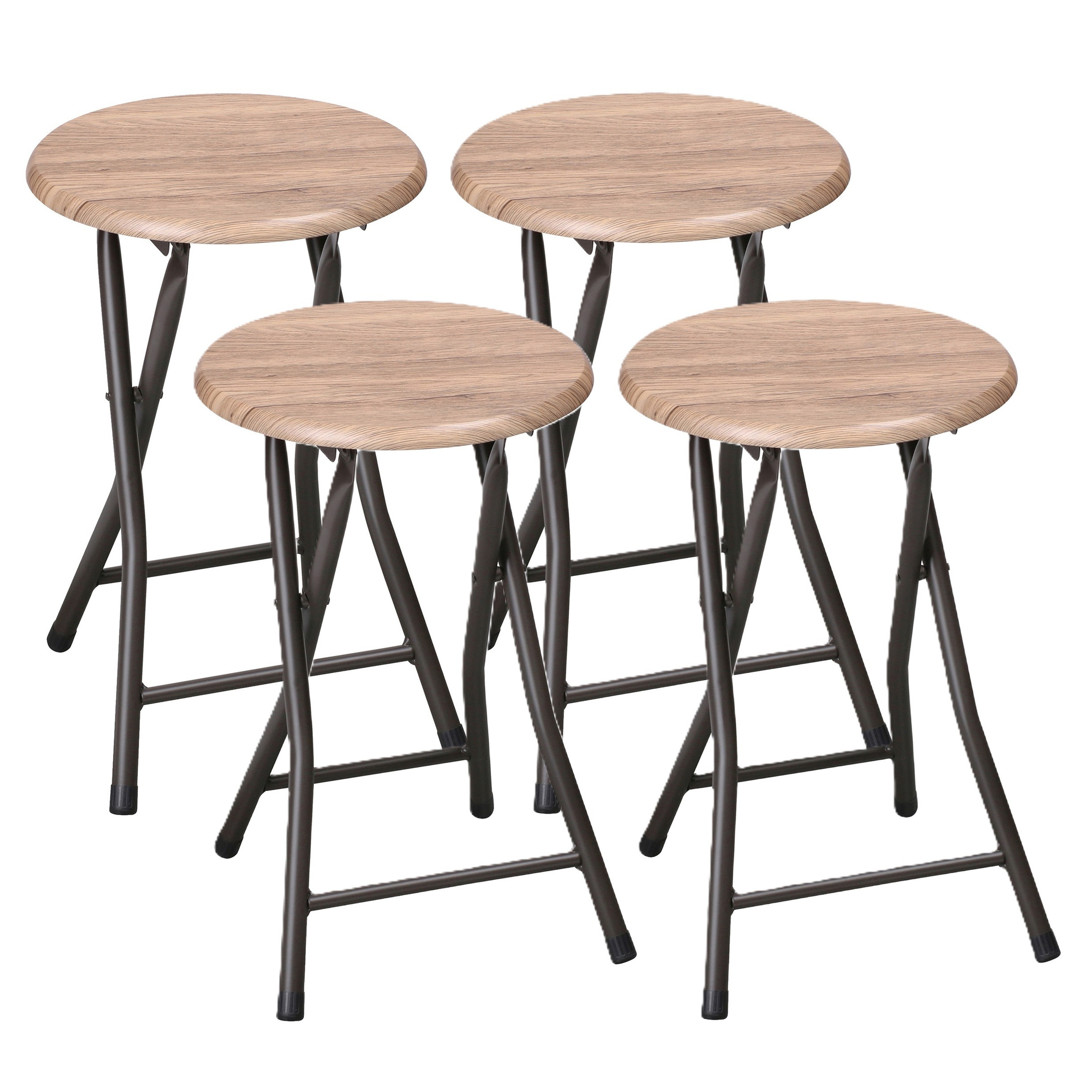 Bijzet krukjes - 4x - zwart/beige - metaal/hout - D30 x H45 cm - opvouwbaar -
