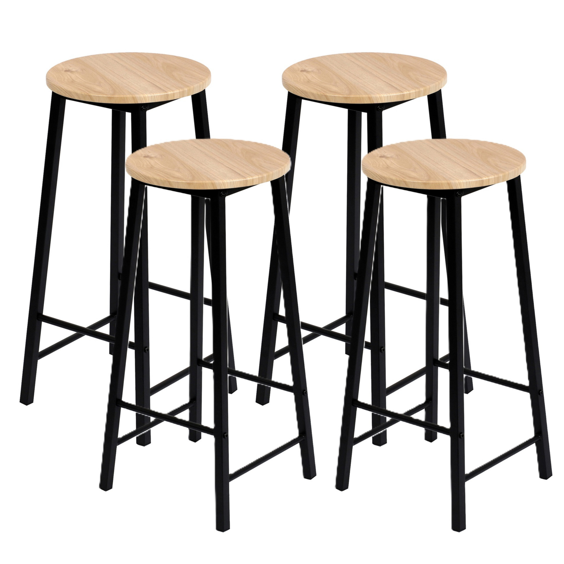 Barkrukken set van 4x stuks - zwart/beige - metaal/hout - D30 x H70 cm -