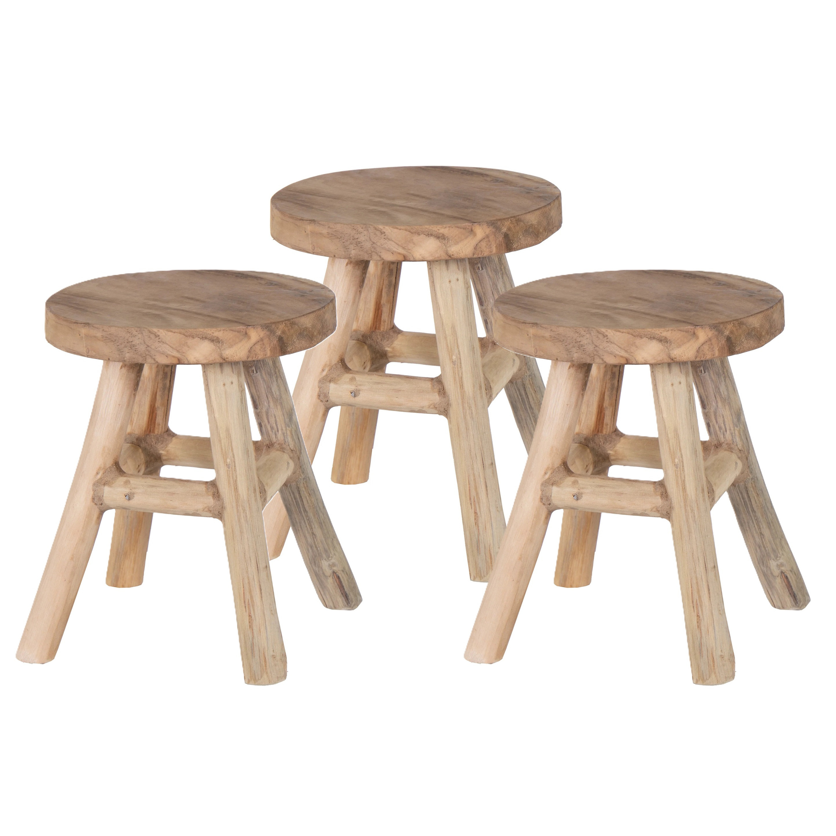 Plantverhoger/bloempot standaard - 3x - teak hout - lichtbruin - D20 x H25 cm -