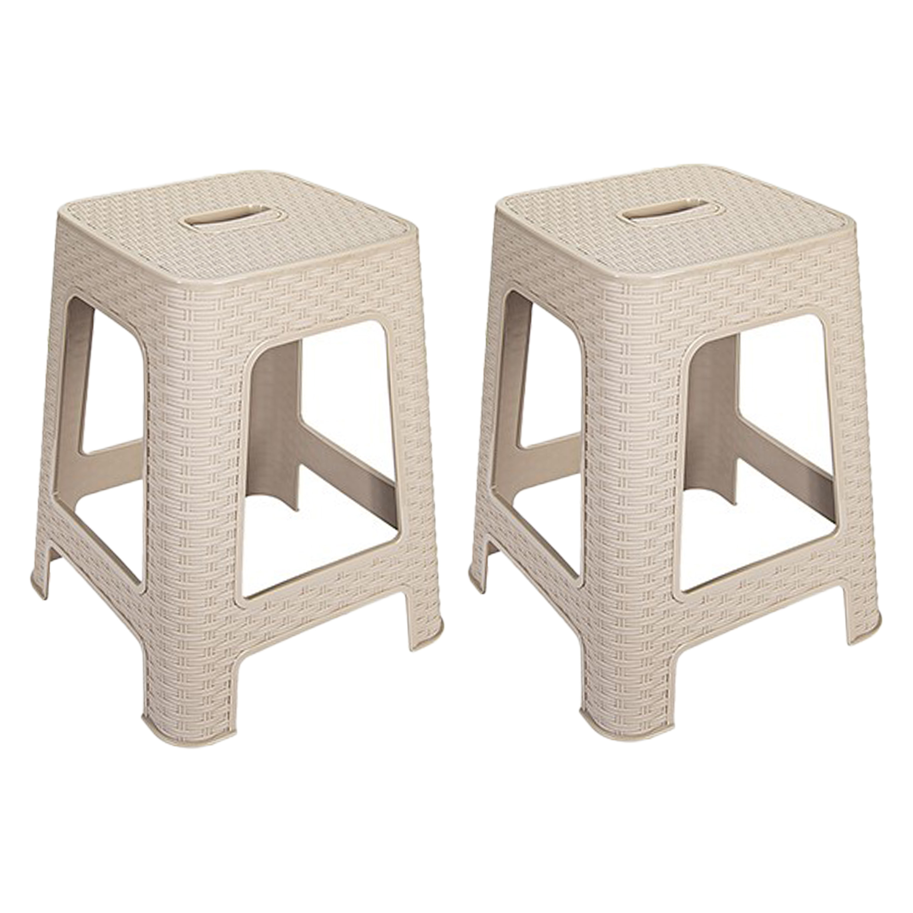 Zit of opstap krukje - 2x - Rotan line - beige - kunststof - 37 x 37 x 45 cm -