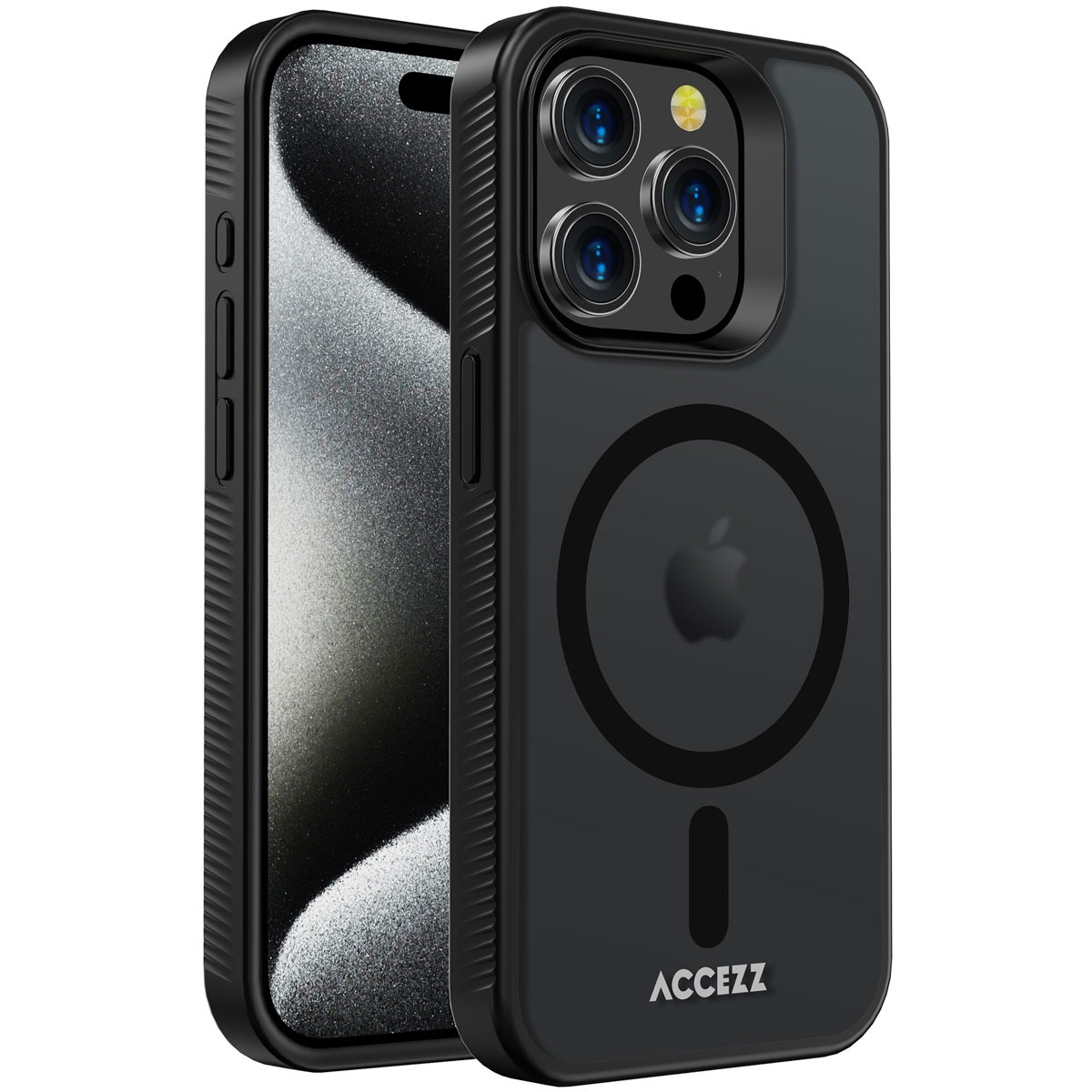 Accezz Rugged Frosted Backcover met MagSafe iPhone 15 Pro Telefoonhoesje Zwart
