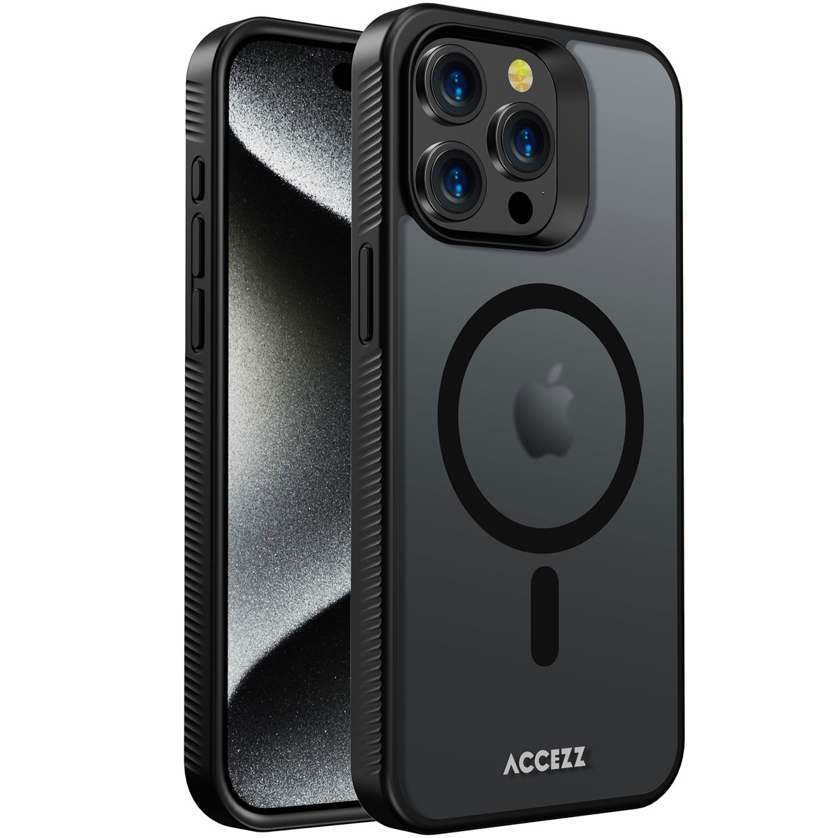 Accezz Rugged Frosted Backcover met MagSafe iPhone 15 Pro Max Telefoonhoesje Zwart