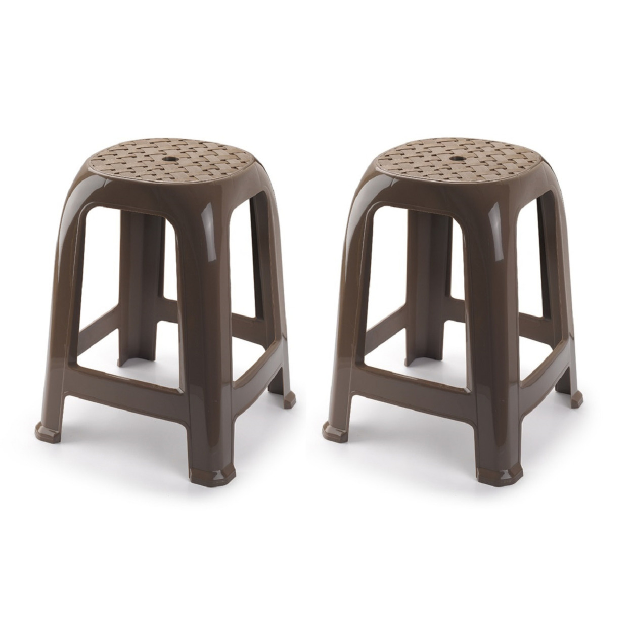 Plasticforte bijzet zitkrukje - 2x - taupe - kunststof - 37 x 37 x 46 cm - kinderen/volwassenen -