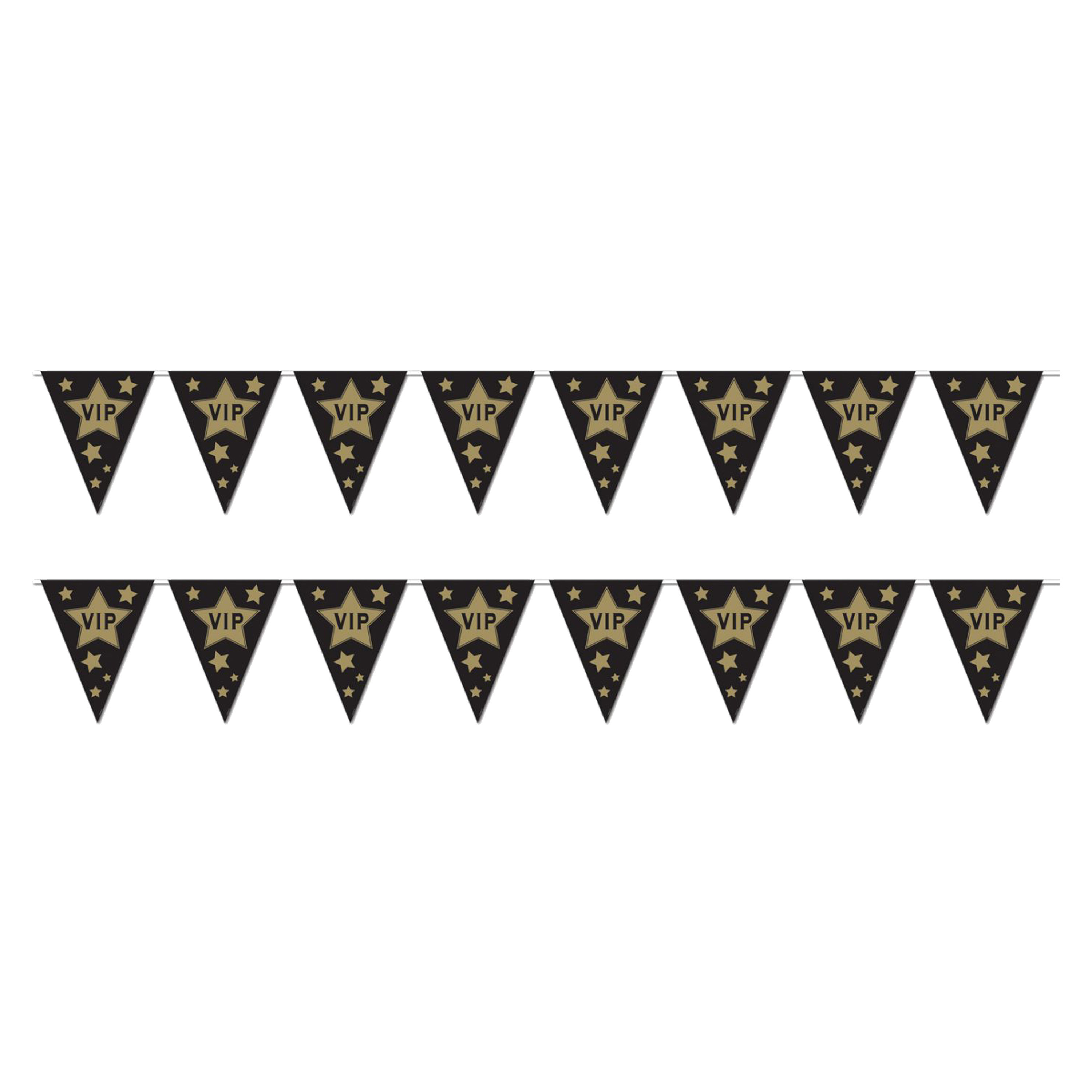 VIP feestslinger/vlaggenlijn - 2x - 360 x 30 cm - zwart/goud - van papier -