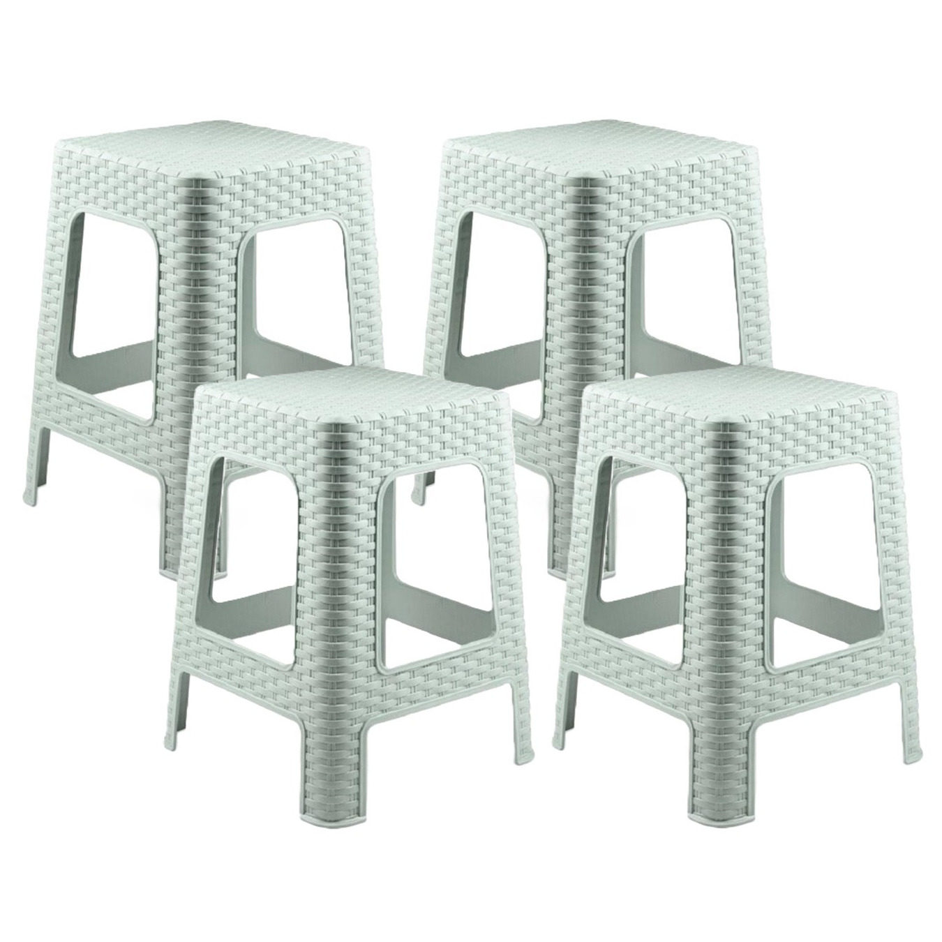 Plasticforte zit/bijzet krukje - 4x - Rotan line - mintgroen - kunststof - 28 x 28 x 45 cm -