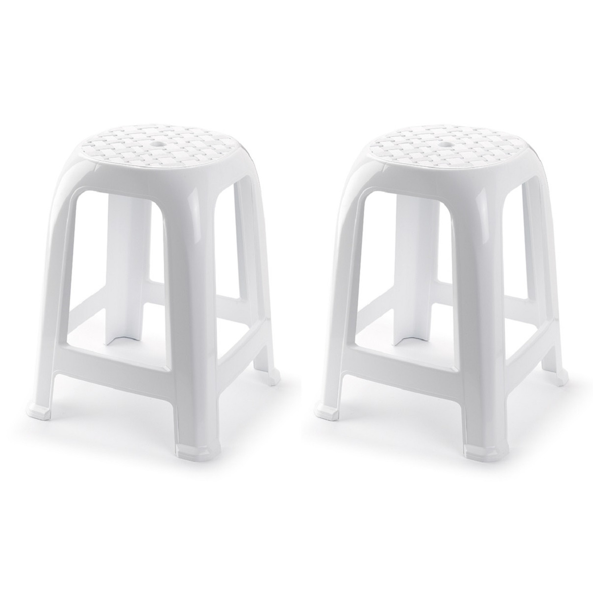 Plasticforte bijzet zitkrukje - 2x - wit - kunststof - 37 x 37 x 46 cm - kinderen/volwassenen -