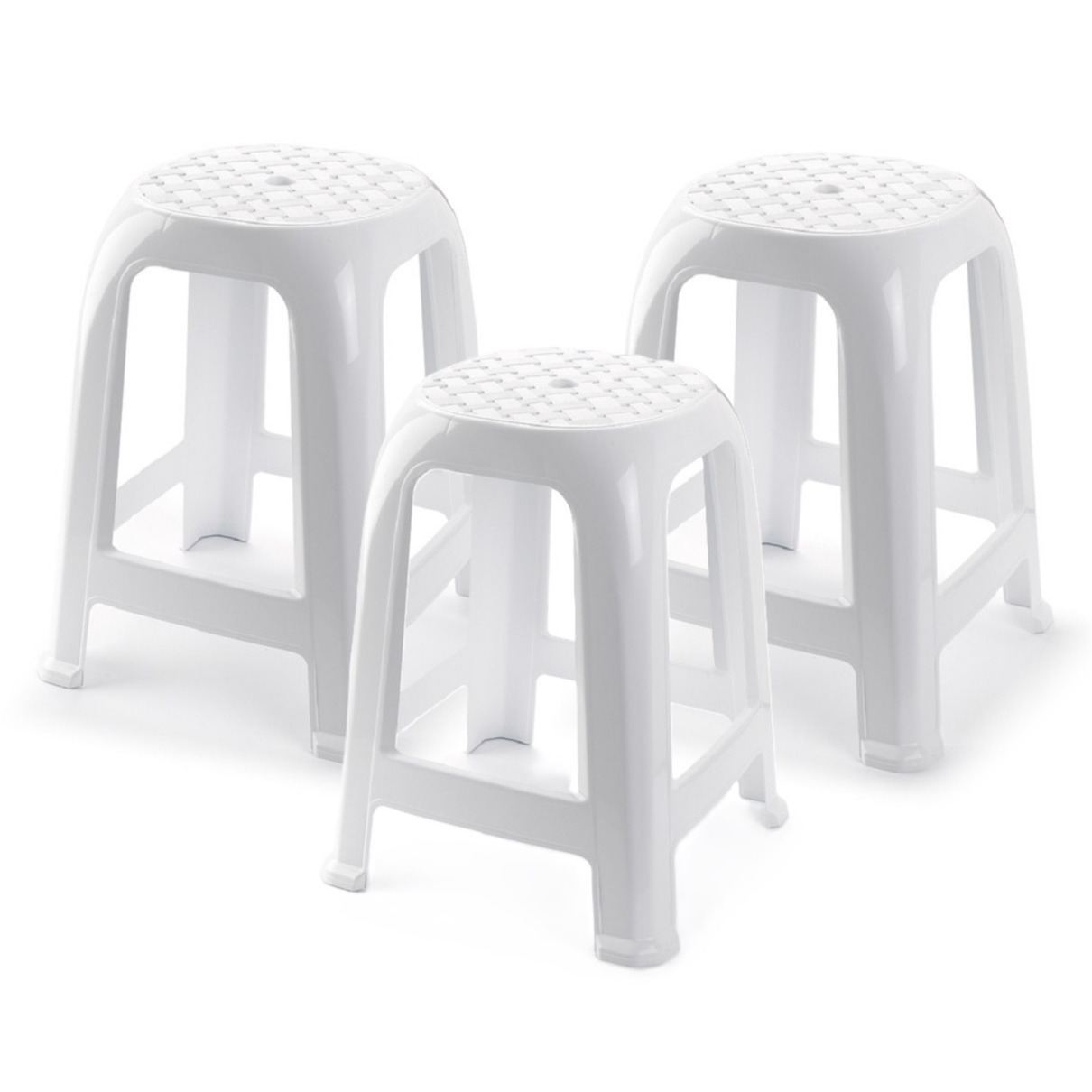 Plasticforte bijzet zitkrukje - 3x - wit - kunststof - 37 x 37 x 46 cm - kinderen/volwassenen -