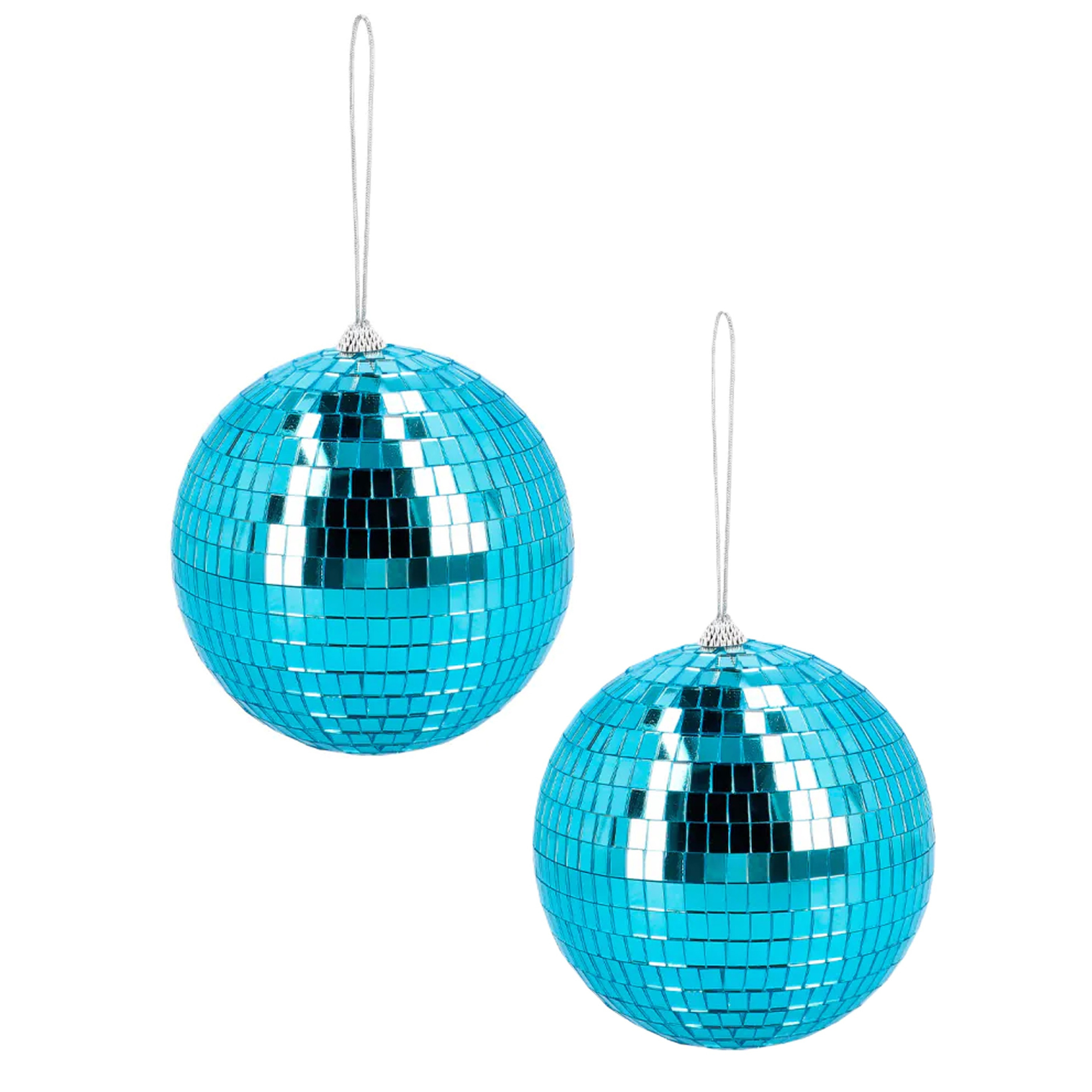 Disco spiegel bal - 2x - rond - blauw - Dia 15 cm - Seventies/eighties thema versiering -