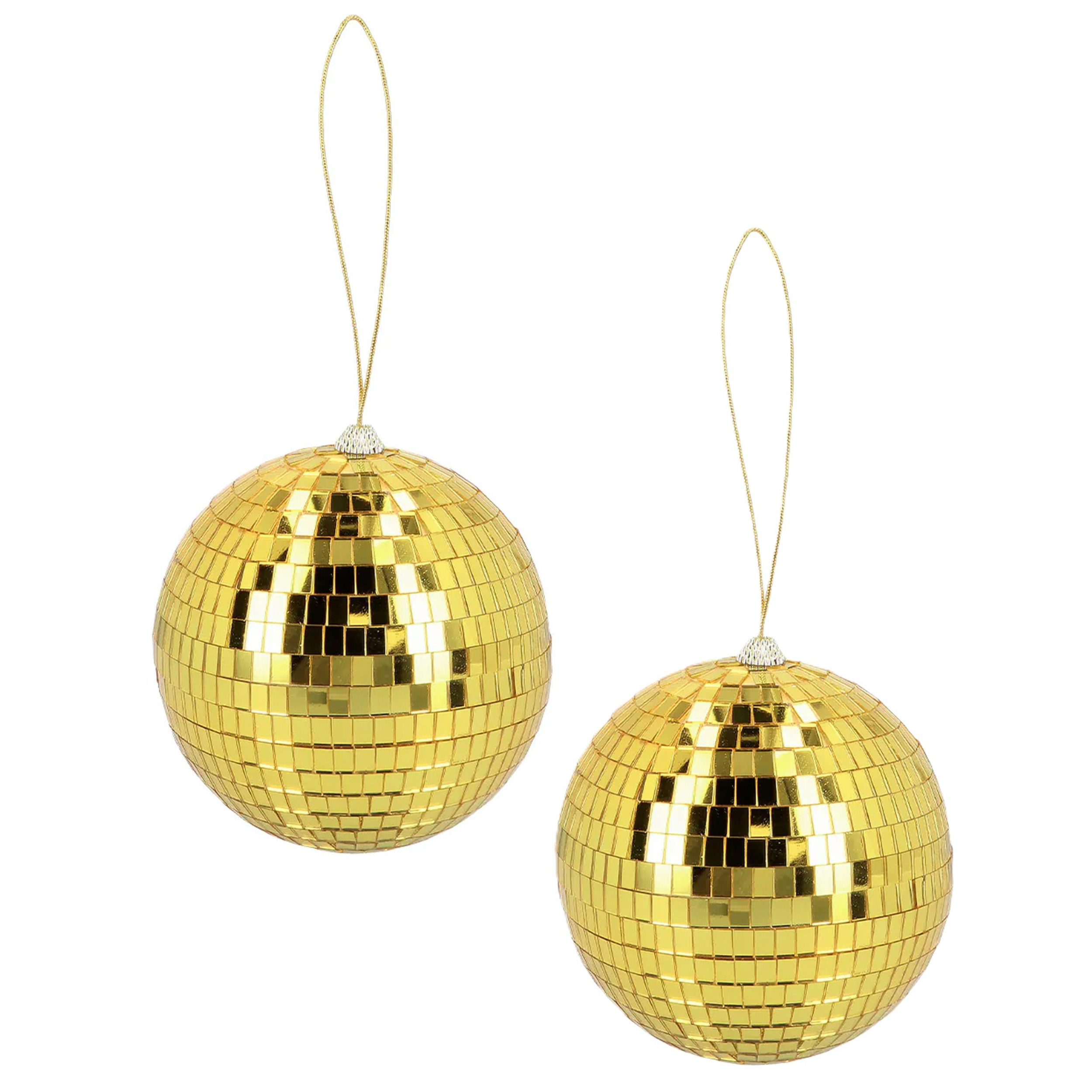 Disco spiegel bal - 2x - rond - goud - Dia 15 cm - Seventies/Eighties thema versiering -