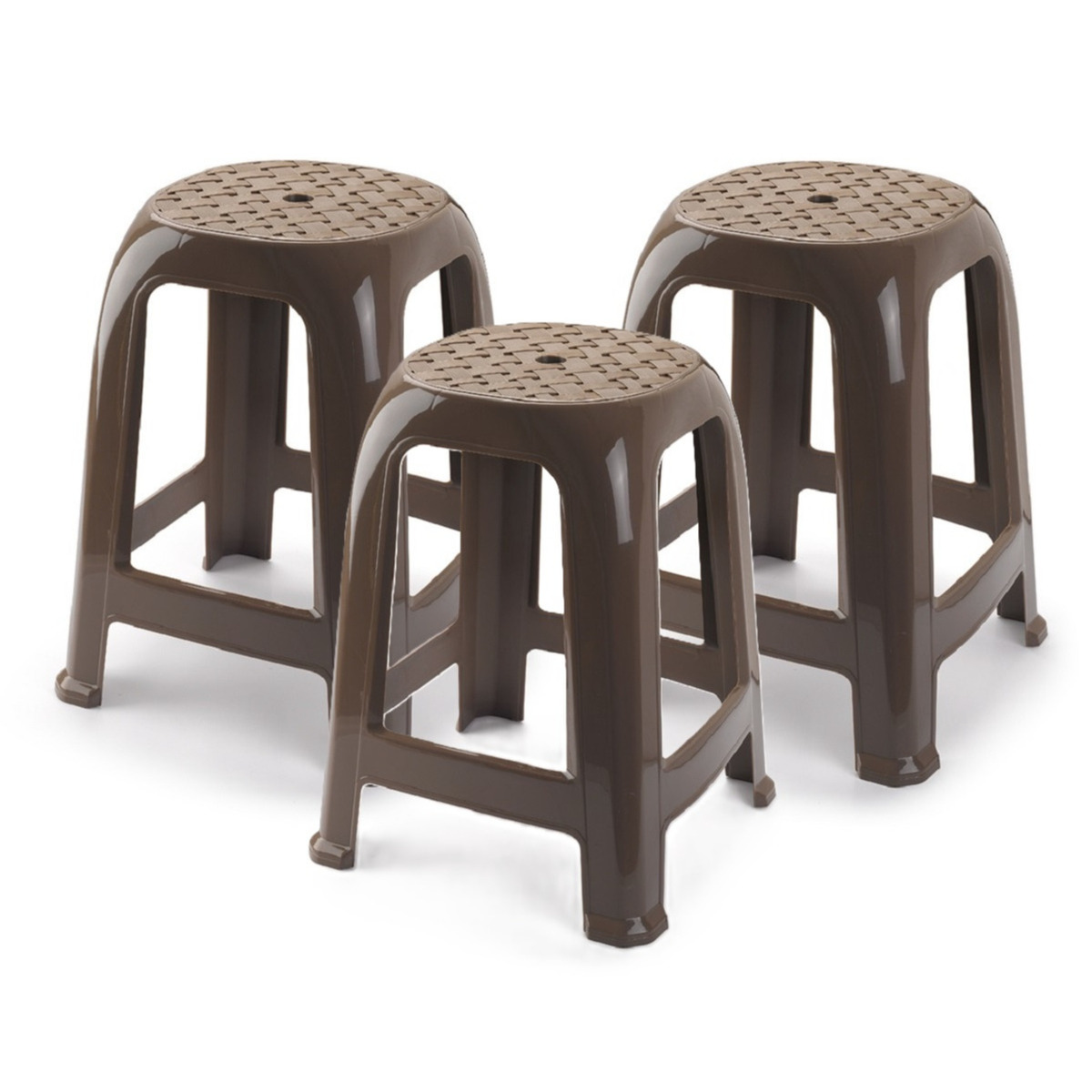 Plasticforte bijzet zitkrukje - 3x - taupe - kunststof - 37 x 37 x 46 cm - kinderen/volwassenen -
