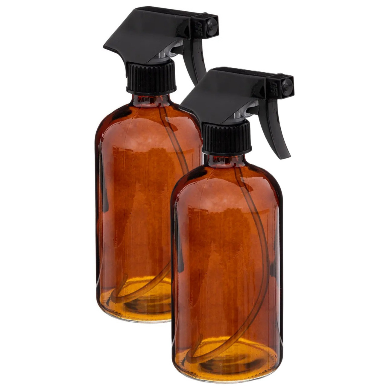 Plantenspuit met een inhoud van 450 ml - 2x - glas - transparant bruin - verstuiver kop - 21 cm -