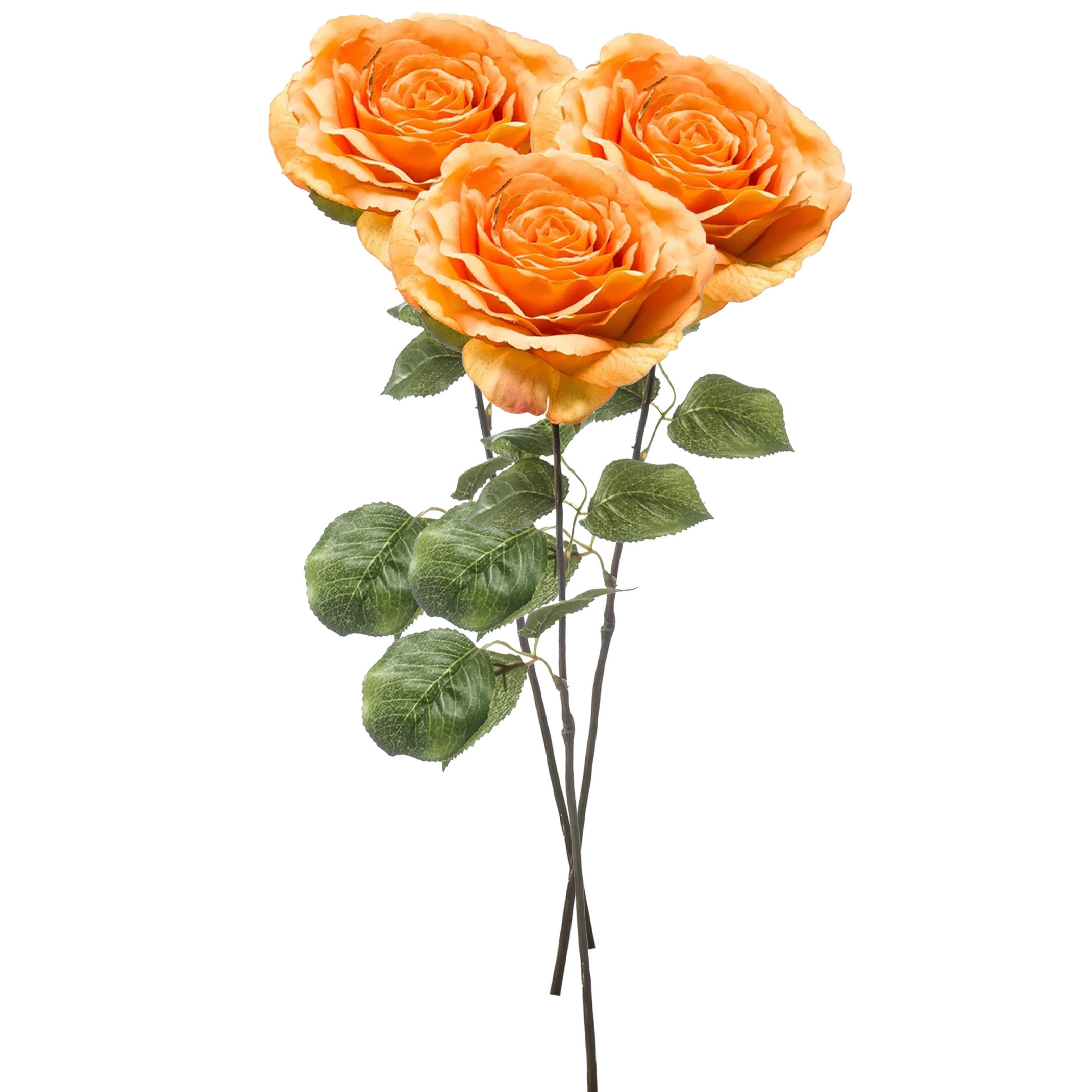Kunstbloem Roos Laurie tak - 3x - 57 cm - oranje - Kunst zijdebloemen -