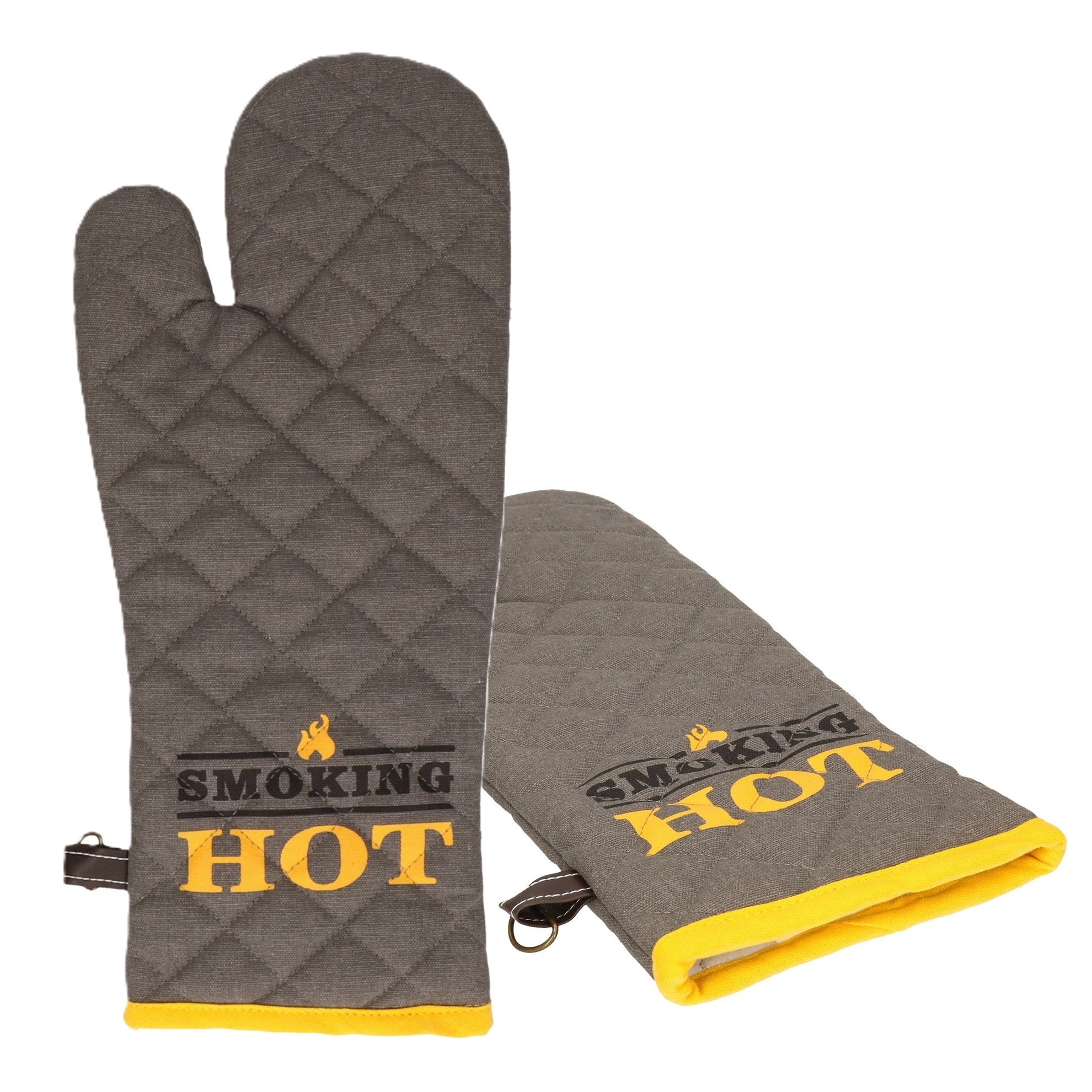 BBQ handschoenen - 2x - hittebestendig tot 250 graden - donker grijs/geel - katoen - ovenwanten -