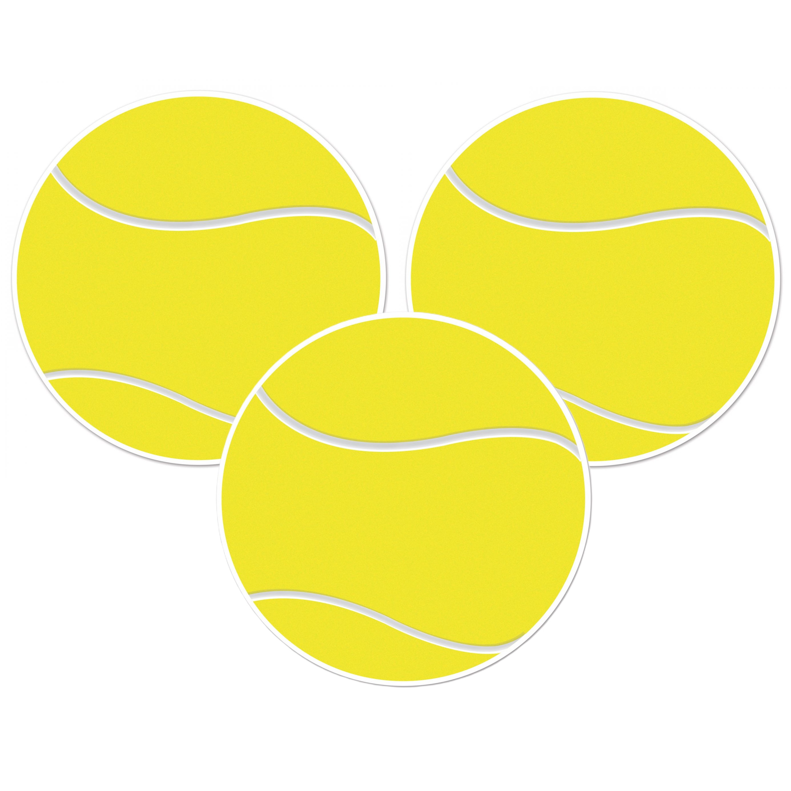 Tennisbal sport decoratie sticker versiering - 3x - geel - dia 13 cm - vinyl -
