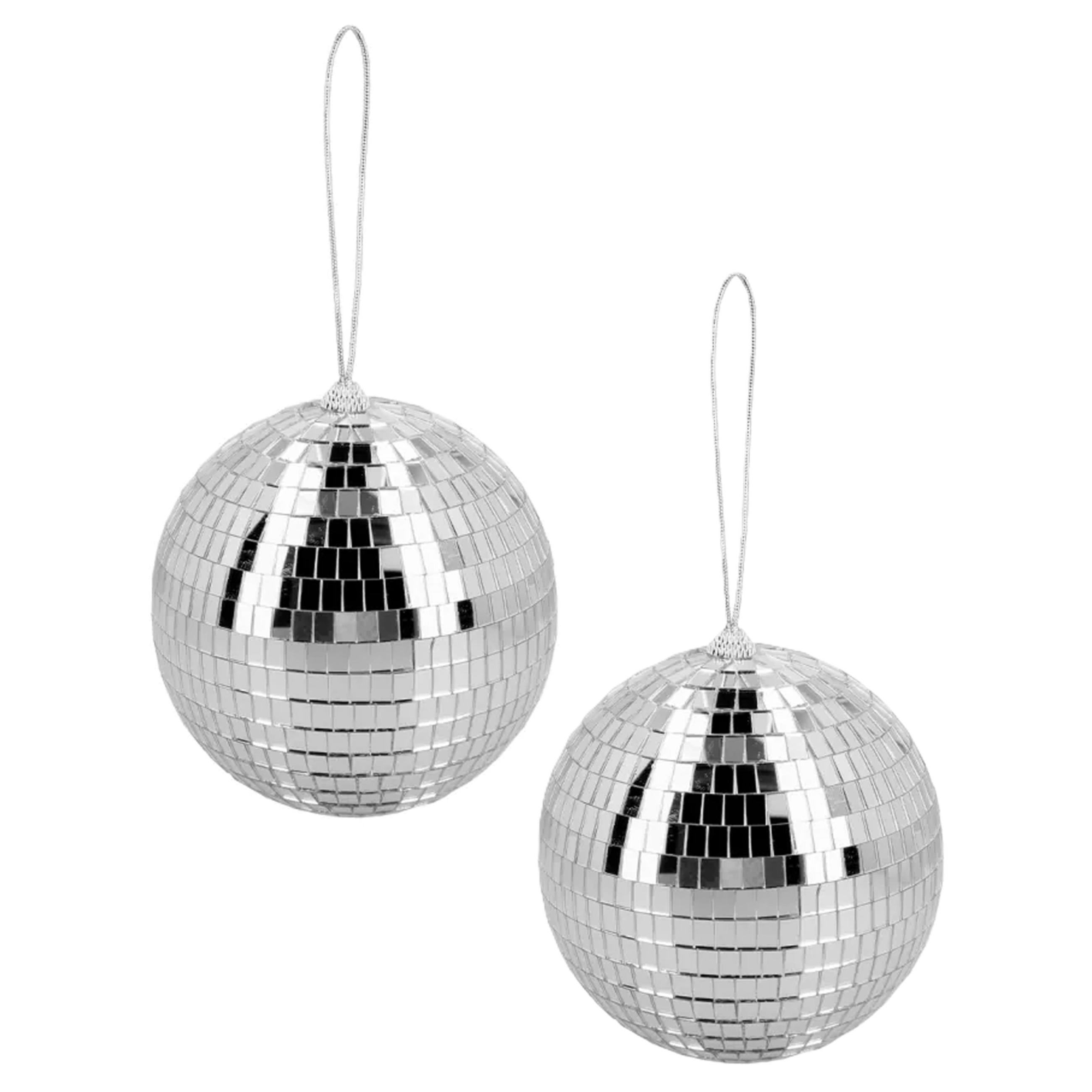Disco spiegel bal - 2x - rond - zilver - Dia 15 cm - Seventies/eighties thema versiering -