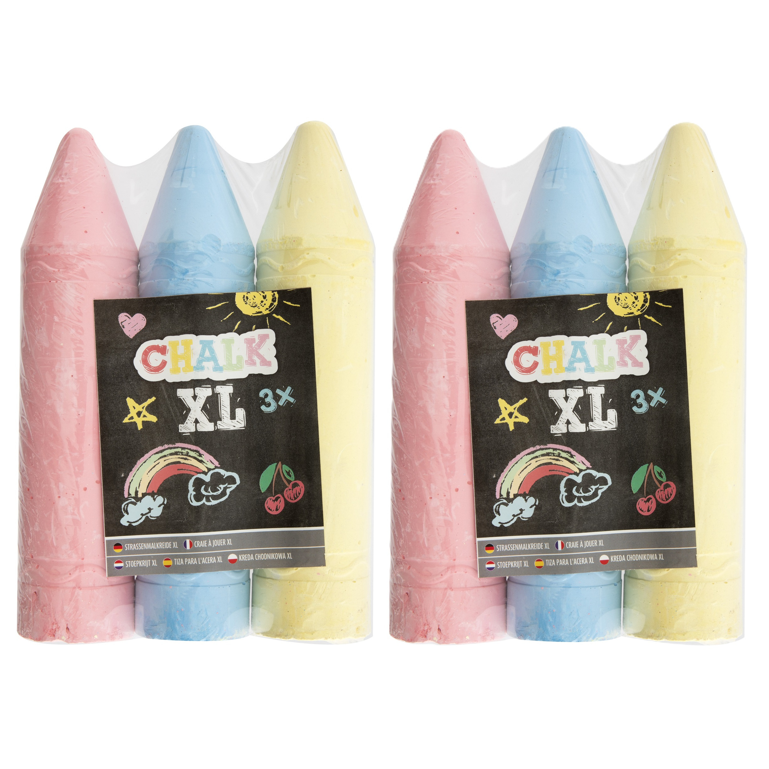 XL mega stoepkrijt - 6x stuks - roze/blauw/geel - L19 cm -