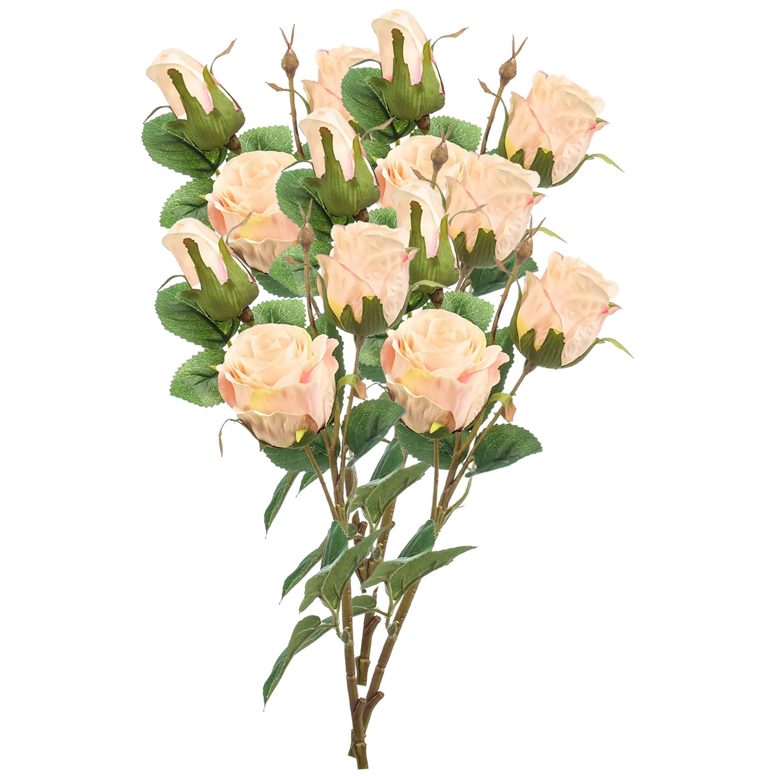 Kunstbloem Roos tak - 5x - 44 cm - licht roze - Kunst zijdebloemen -