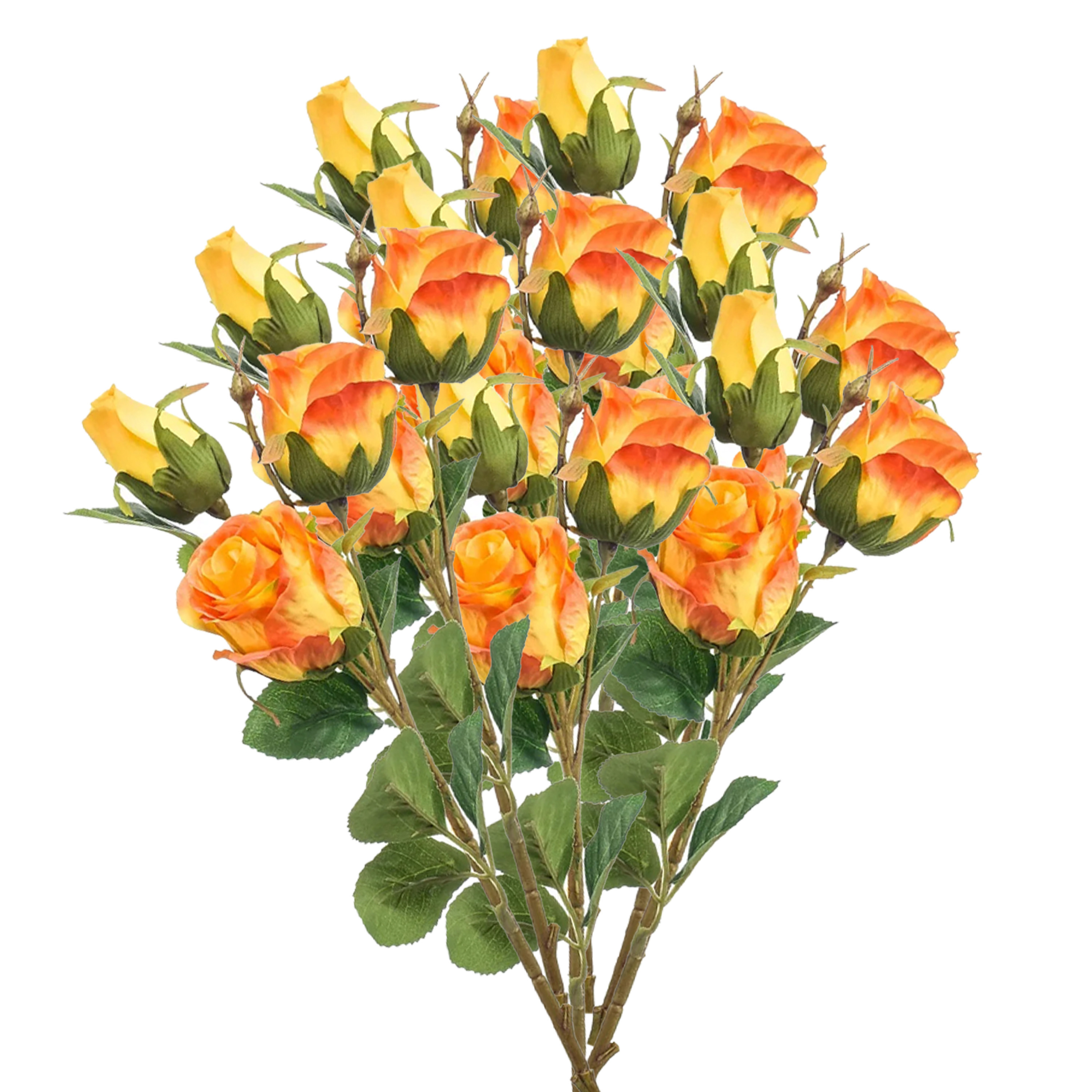 Kunstbloemen boeket Rozen - 8x - 44 cm - oranje - Kunst zijdebloemen -