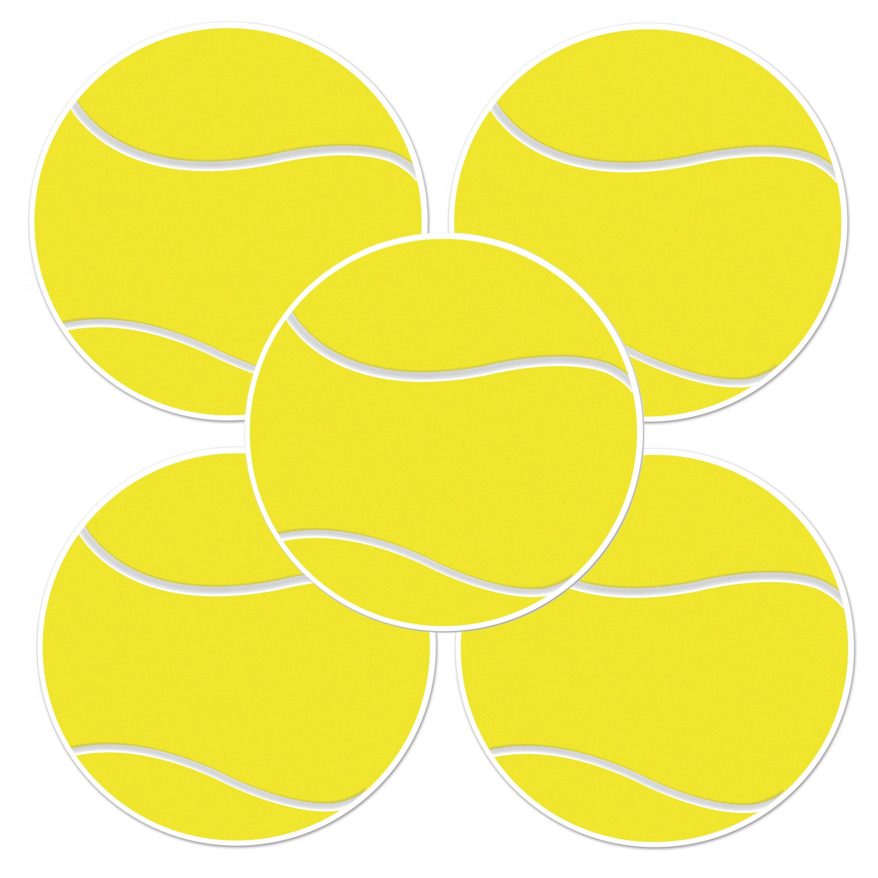 Tennisbal sport decoratie sticker versiering - 5x - geel - dia 13 cm - vinyl -