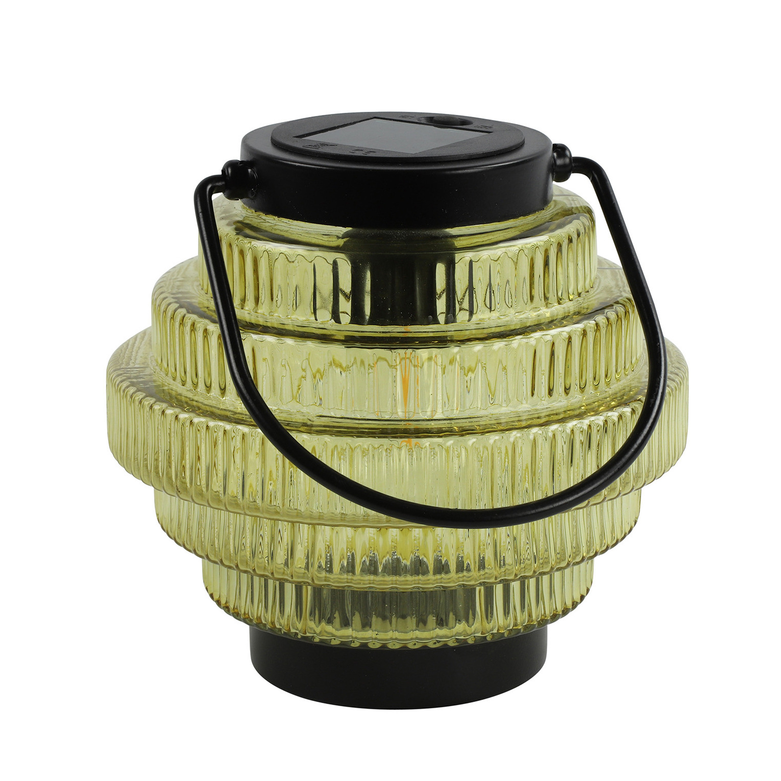 Tuin lantaarn Jardin - solar - geel/zwart - D16 x H16 cm - metaal/glas - buitenverlichting -