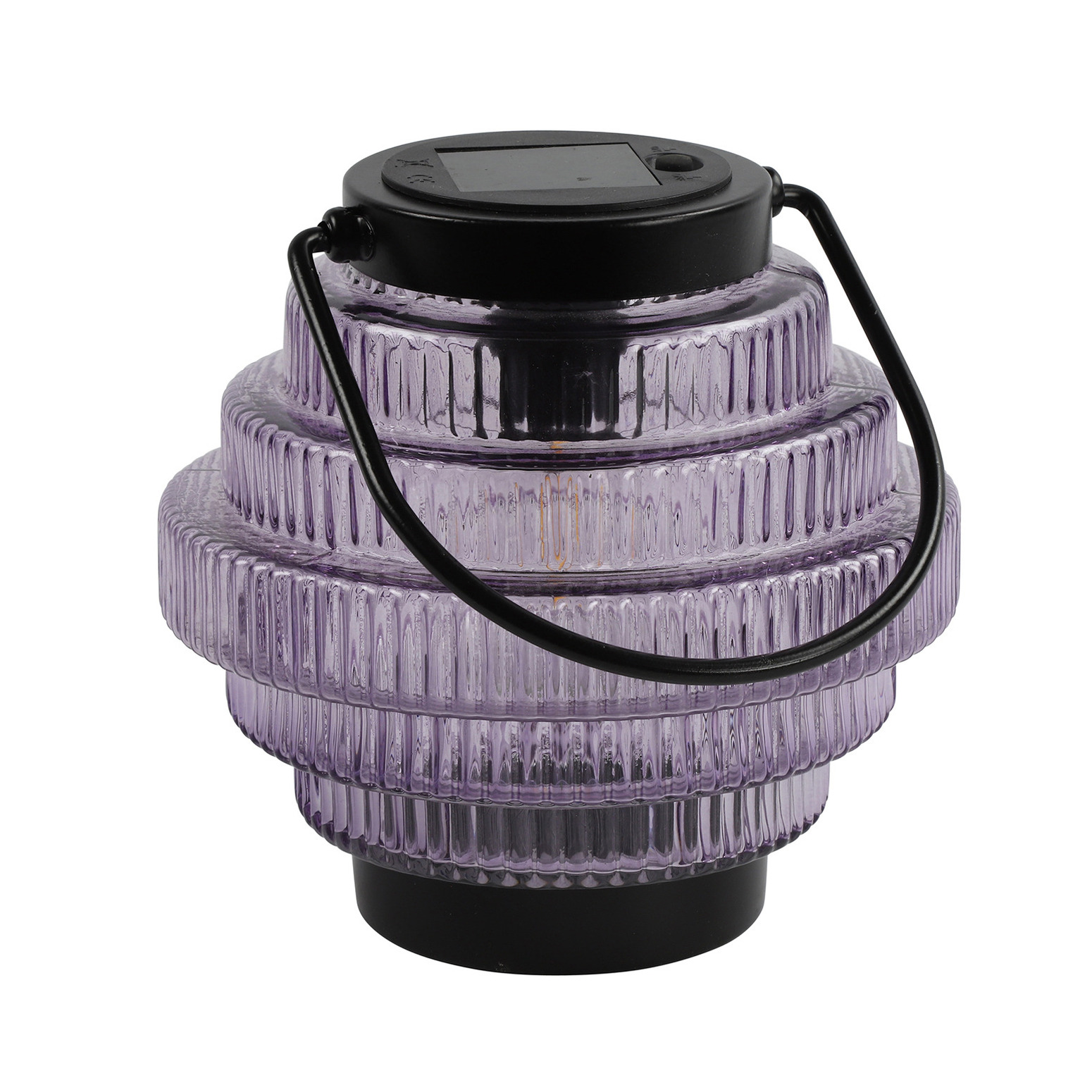 Tuin lantaarn Jardin - solar - paars/zwart - D16 x H16 cm - metaal/glas - buitenverlichting -