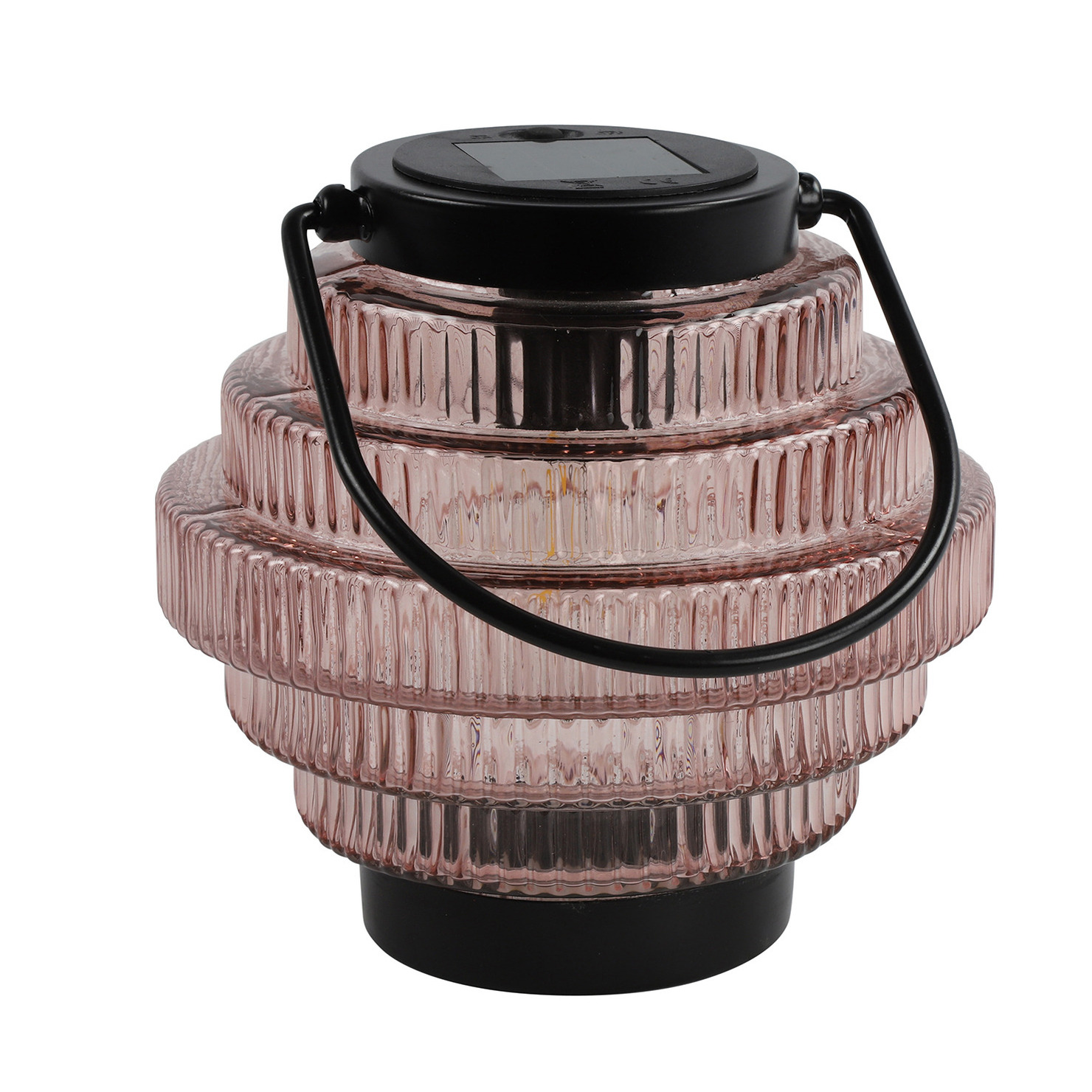 Tuin lantaarn Jardin - solar - roze/zwart - D16 x H16 cm - metaal/glas - buitenverlichting -